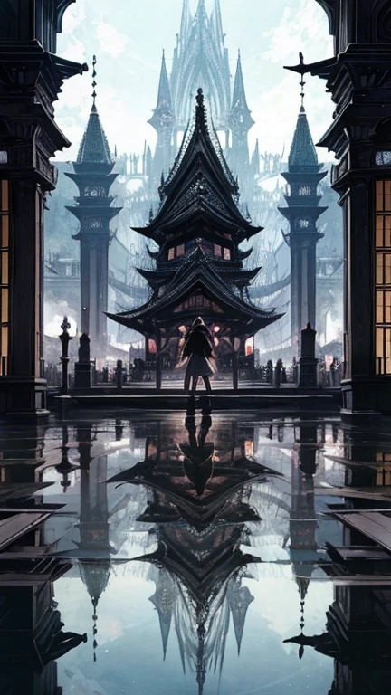 Arthur Rackham, DaisukeRichard, Surreal, mysterious, strange, fantastical, fantasy, Sci-fi, Japanese anime, kaleidoscope city, miniskirt beautiful girl drawing architectural drawings, perfect voluminous body, reflection and symmetry, detailed masterpiece full colours perspectives angles