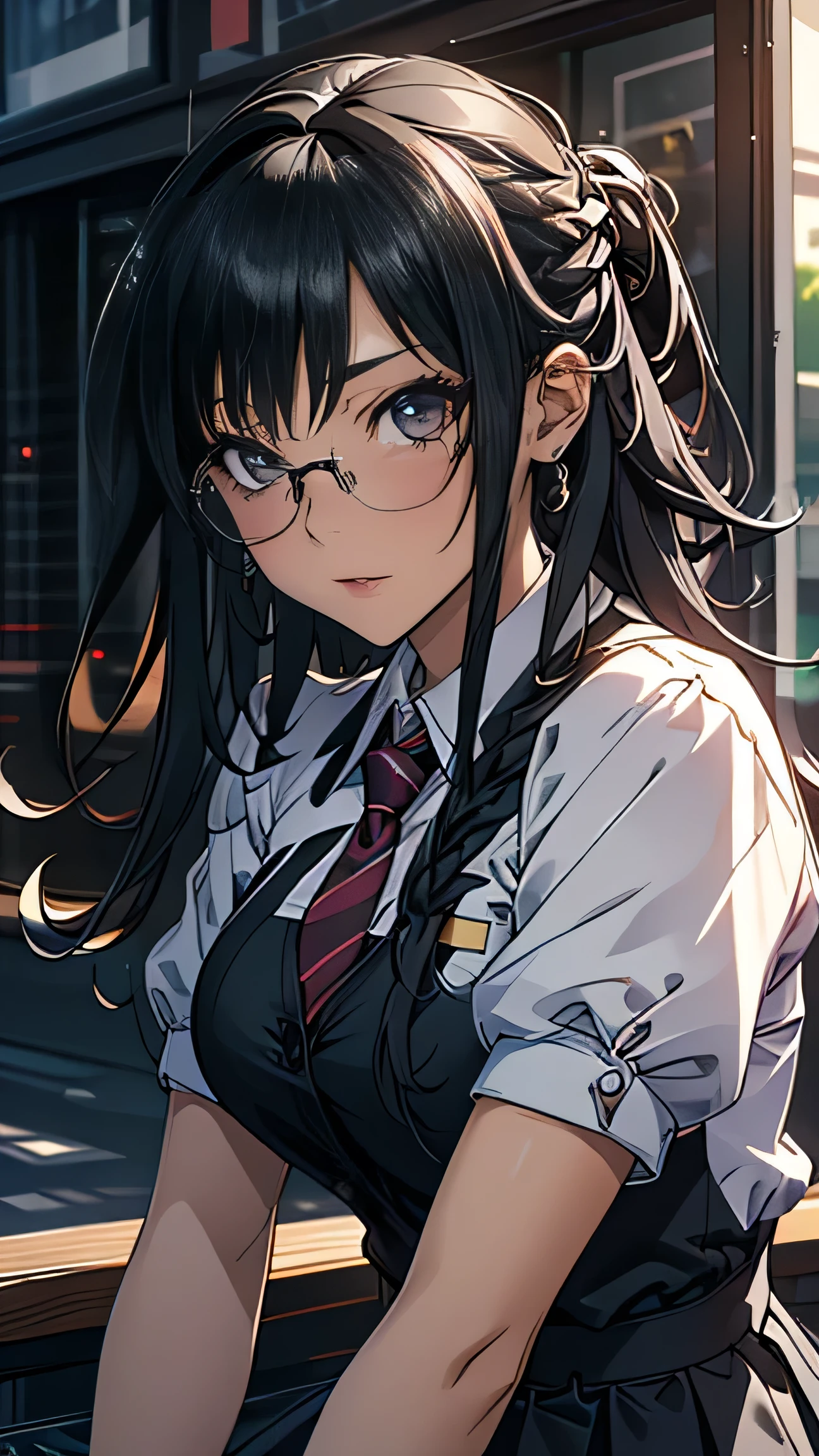 high school girl,(leaning forward:1.2),(random hairstyle),(Highest image quality,(8K), Ultra-realistic, Best Quality, High quality, High Definition, high quality texture, high detailing, Beautiful detailed, fine detailed, extremely details CG, Detailed texture, realistic representation of face, masterpiece, presence)