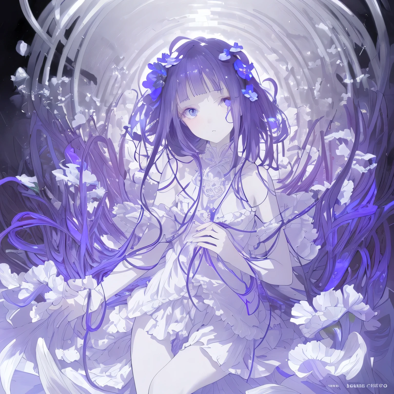 Anemone-themed artwork in pale ink, ((highest quality)), High resolution, 8k, Cinematic Light, High Contrast, Written boundary depth, Strong brilliance, Detailed Background, One Girl, cute, fine grain, Shining Eyes, Detailed Iris,suspicious、Sweet smell、attractive、Alluring、Grown-up、Sexy