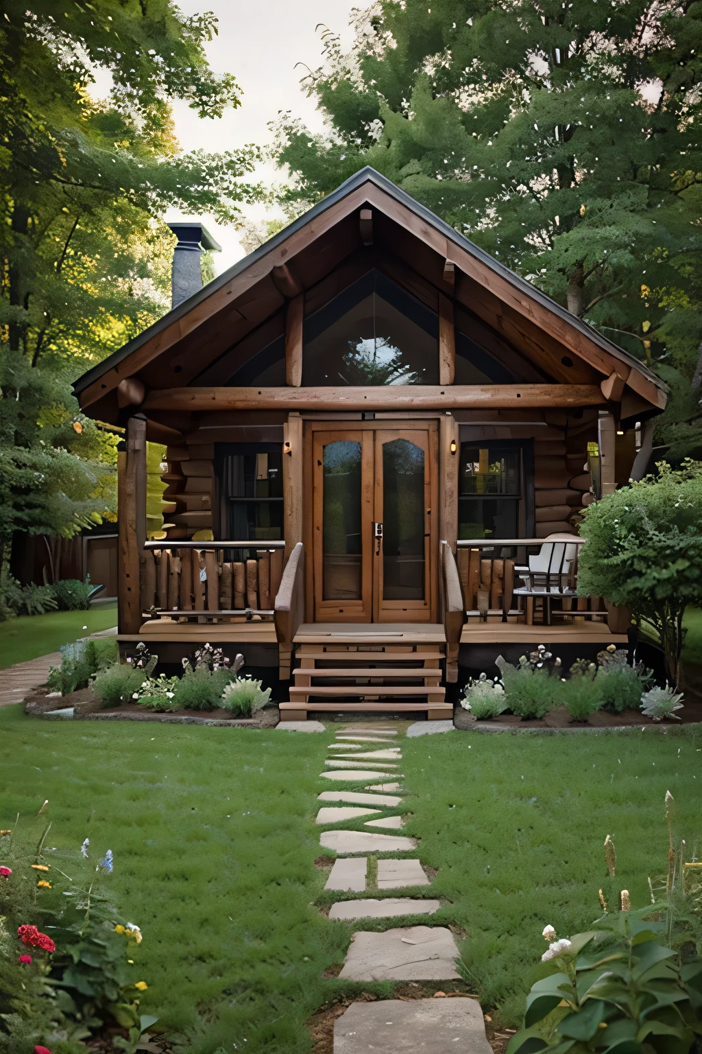 cozy cabin house with garden and nature
