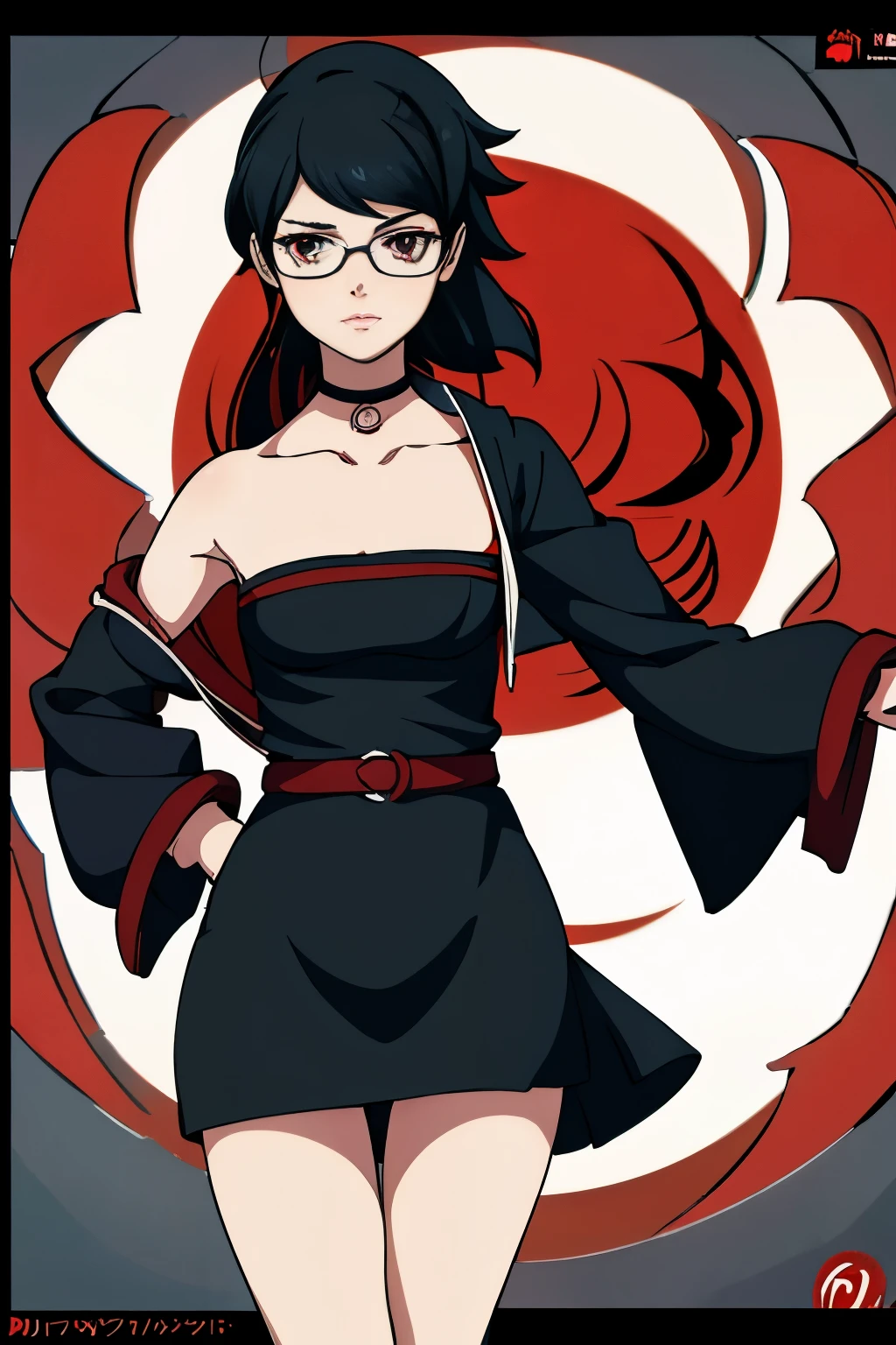 anime girl with black hair and glasses in a black dress, female protagonist 👀 :8, kuvshinov ilya, 2 d anime style, with red glowing eyes, with glowing red eyes, jett from valorant, delicate androgynous prince, female anime character, 1 7 -  - old me goth girl, anime style”, attractive matoi ryuko