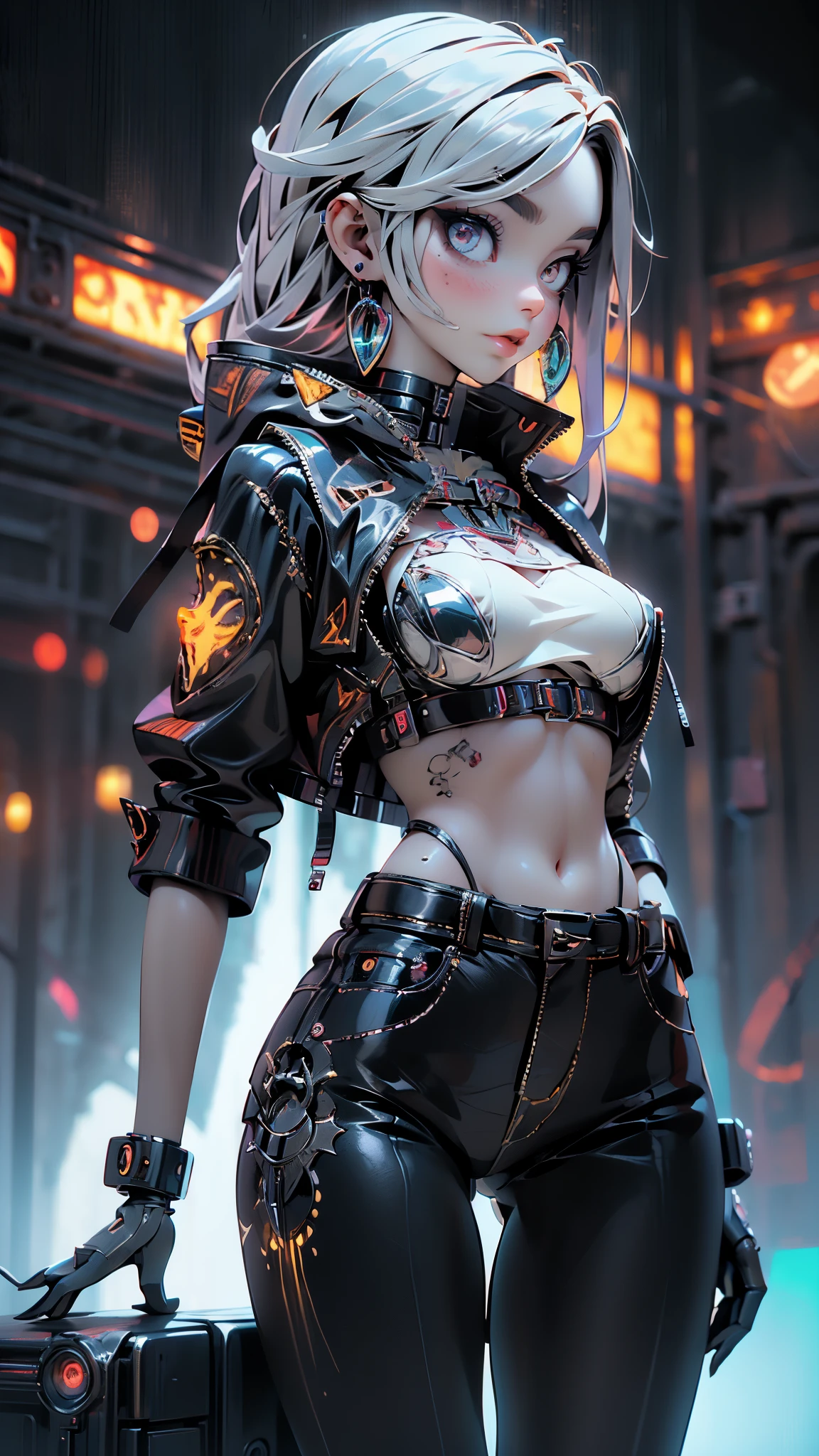 (quality)), ((masterpiece)),Ariana Grande dressed in a black cyborg jacket,ballet dance ,(neon green student jacket:1.4), (yellow transparent miniskirt cyborg schoolgirl:1.4),(background ice wall frozen cavern:1.4), long white gray hair, the best, masterpiece, High resolution, the best Quality, ultra high definition, super details, Award-winning works, 16k,,(beautiful green eyes), (cowboy pose) ,(cyberpunk green transparent jacket:1.4), (Jupiter star wars city background:1.4), (orange jacket+cyborg red:1.4), Long Green Hair, (perfect anatomy ), (He has a pirate eye patch:1.4) ,(cyber cyborg orange red chaqueta) , (showing flat stomach), (has transparent plastic clothing:1.4) ,(showing lace panties) ,(African black skin:1.4) ,( cyberpunk 2.1), (neon yellow long hair:1.4), (yellow cyberpunk Bluetooth headphones on the head:1.4),