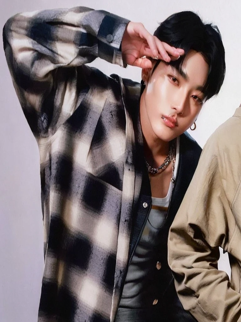 Araffe Asian male model posing for a photo wearing a plaid shirt, hyung tae, jungkook, Kim Doyoung, jinyoung shin, kim taejin, Hyung Tae Kim, Won Bin Lee, Jung Jaehyun, cai xukun, foto de perfil, Hong June Hyung, hyung-tae kim, hyung-tae kim, suave en _ el fondo, sakimichan