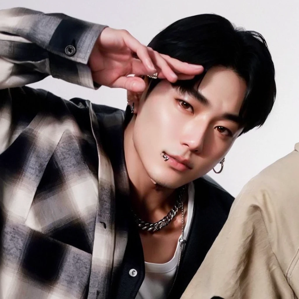 Araffated Asian man with black hair and plaid shirt., jungkook, hyung tae, kim taejin, Kim Doyoung, Jung Jaehyun, jinyoung shin, cai xukun, Won Bin Lee, Hong June Hyung, Shin Jeongho, brillante por la lluvia, Hyung Tae Kim, inspirado en jeonseok lee, kpop idol portrait, foto de perfil, jungkook bts