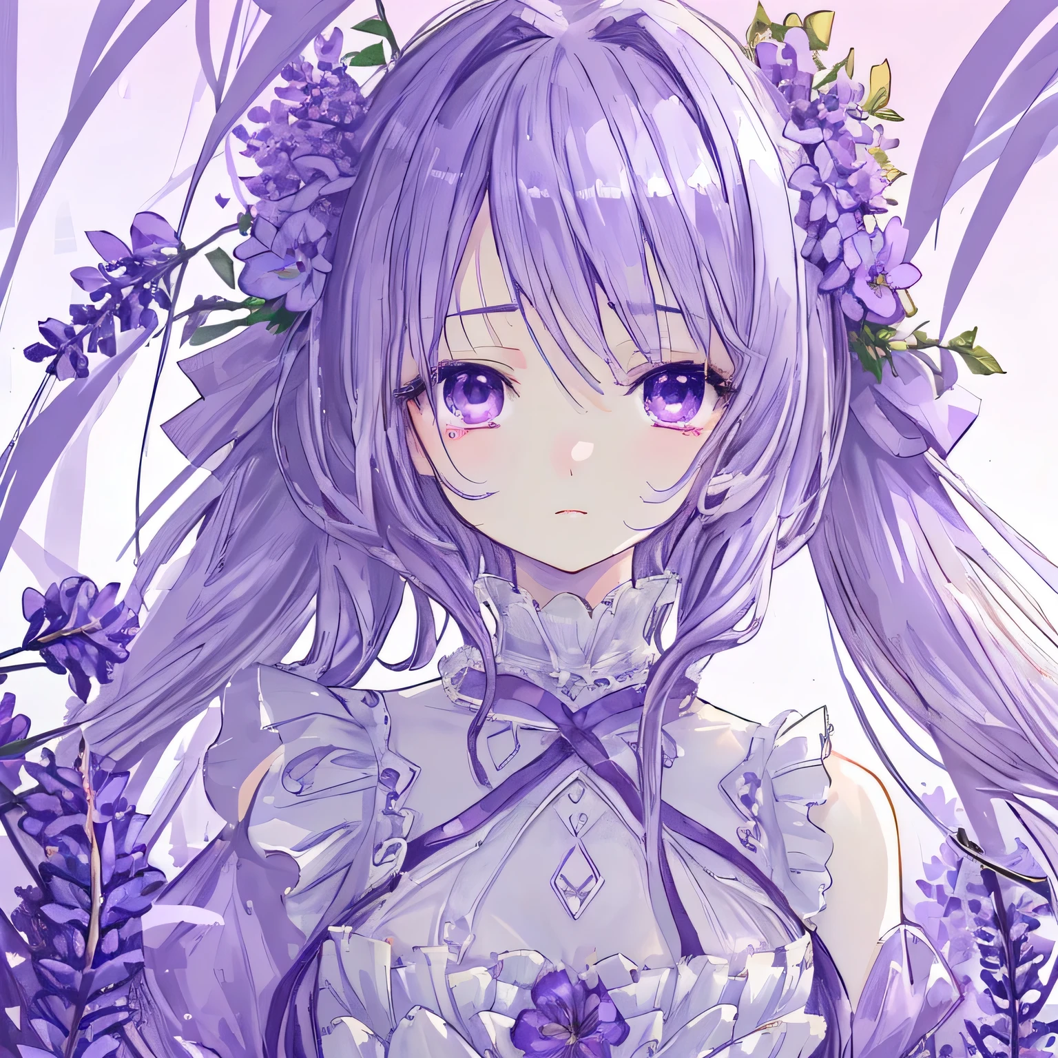 Lavender-themed artwork, ((highest quality)), High resolution, 8k, Cinematic Light, High Contrast, Written boundary depth, Strong brilliance, Detailed Background, One Girl, cute, fine grain, Shining Eyes, Detailed Iris,Soothing、Sweet smell、attractive、Calm、Grown-up、Sexy、Teardrop、kind