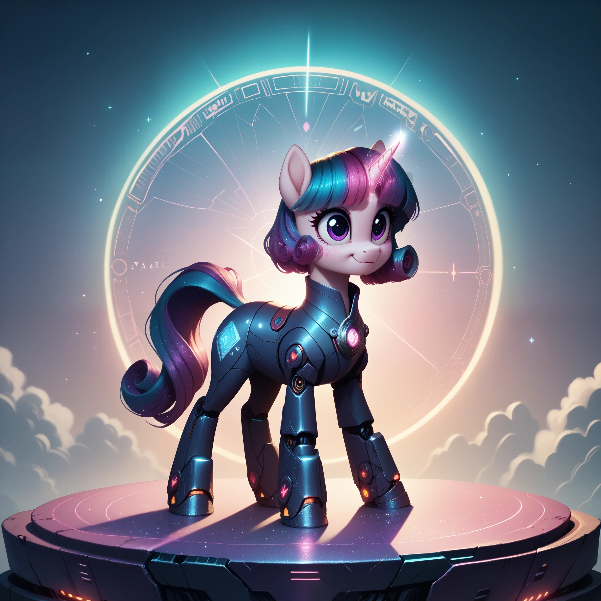  score_9,score_8_up,score_7_up,score_6_up, cute unicorn, futuristic fashion, glowing backlight, glitter, whimsical, enchanted, magical, fantasy art concept, intricate details, 