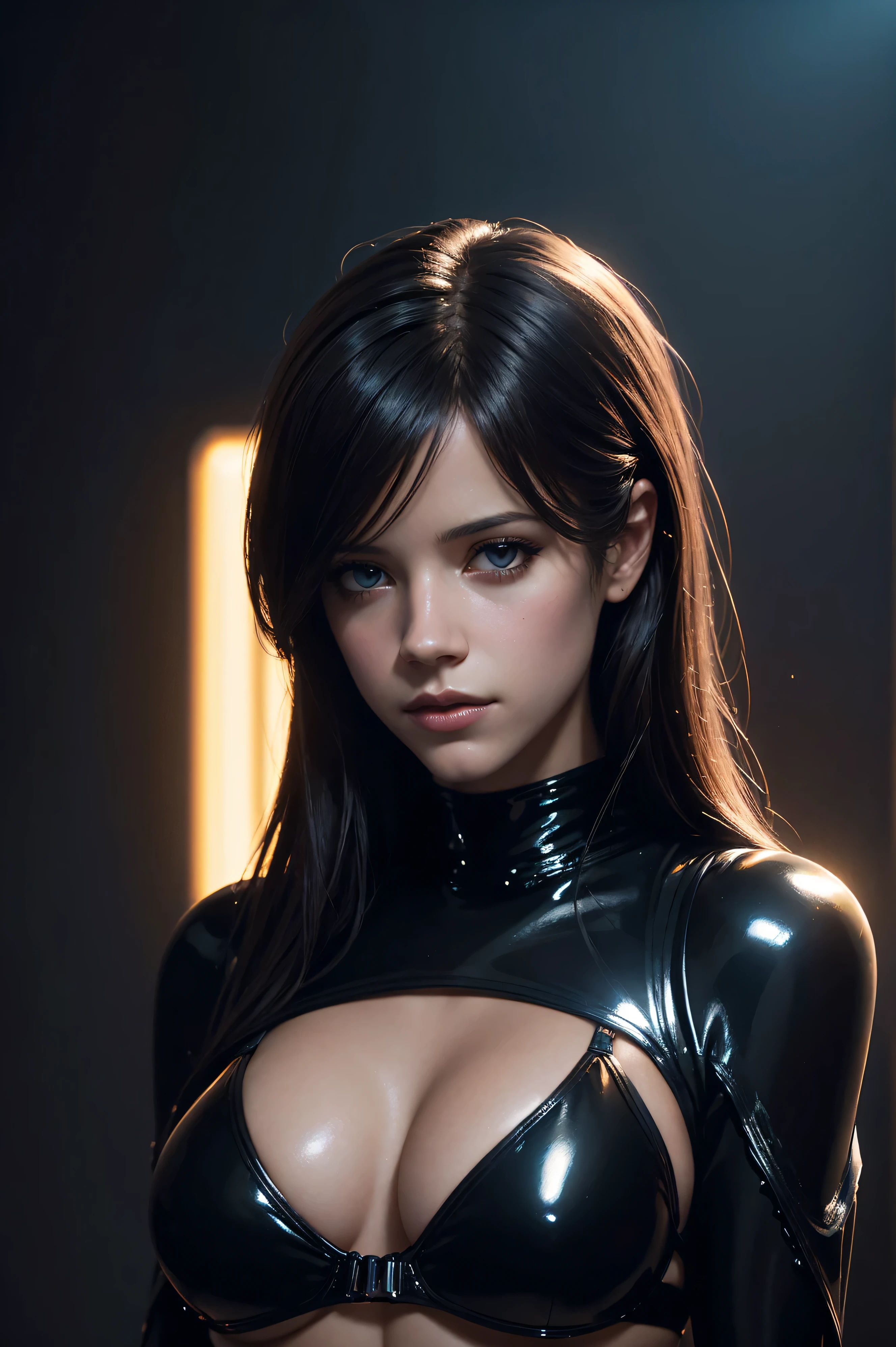 portrait of Lyndsy Fonseca wearing black pvc bikini, cinematic lighting, soft bokeh, fantasy, modern, colourful, highly detailed, digital painting, artstation, deviantart, concept art, sharp focus, illustration, by edward hopper and rene magritte and alphonse mucha