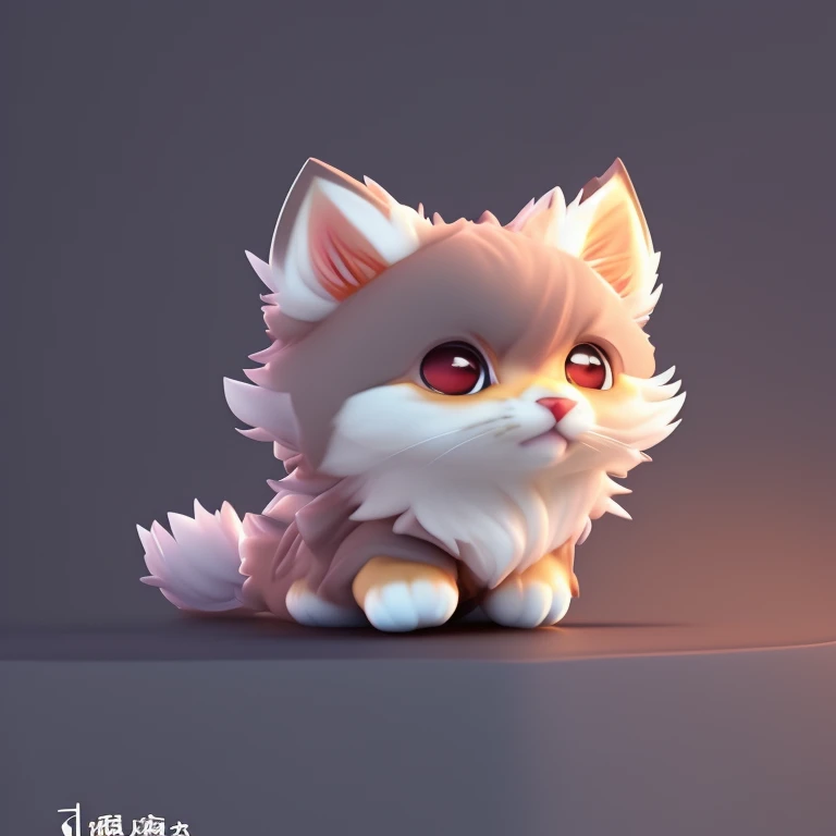 Cartoon illustration of a small shaggy cat sitting on a dark surface, Beautiful and detailed digital art, Cute 3D rendering, Cute numbers, Cute numbers艺术, Isometric 3D fantasy cute kitten, , 3D Rendering Style, Stylized 3D rendering,Stylized as a 3D rendering