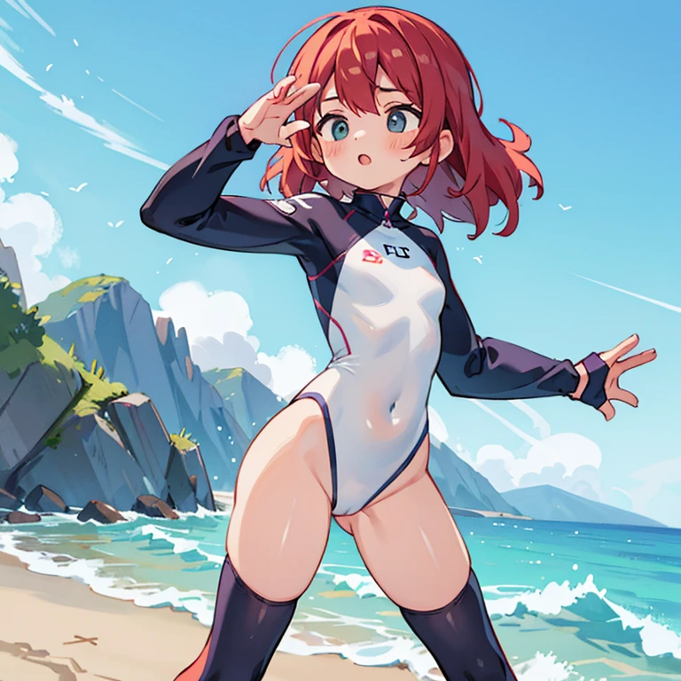 Wearing a rash guard at the beach、Women striking a pose