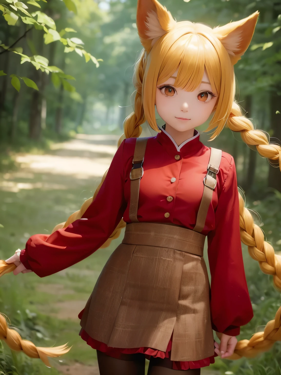 mayumi, (red_pupils), yellow_hair, side_braid, animal_ears, masterpiece, best quality, ultra-detailed, solo, 1girl
