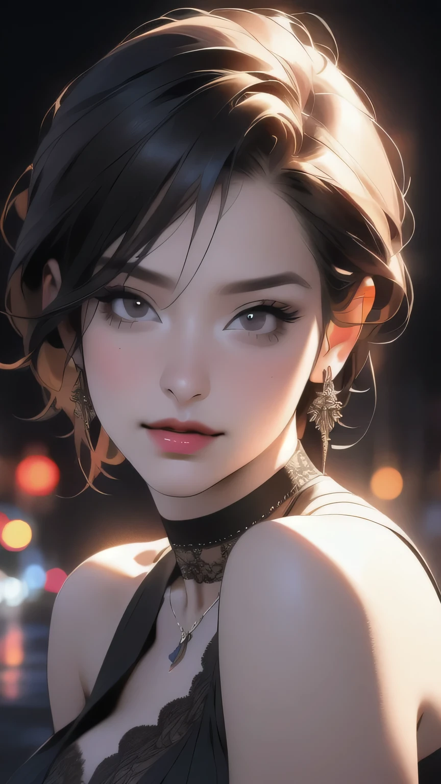 A sexy woman with seductive eyes, showing a hint of cleavage, bending forward through a car window, captured in the enchanting night time with raindrops gently falling. The artwork is an exquisite oil painting featuring vivid colors and ultra-detailed brushstrokes. (best quality,4k,8k,highres,masterpiece:1.2),ultra-detailed,(realistic,photorealistic,photo-realistic:1.37) Medium: oil painting, capturing the woman's alluring gaze and captivating presence. The woman's eyes and face are depicted with exceptional attention to detail, emphasizing her alluring gaze, long eyelashes, and beautifully detailed lips. Her captivating stare instantly captures the viewer's attention, while her confident posture exudes allure and sophistication. Her flowing hair cascades down her shoulder, adding a touch of movement to the scene. The raindrops on the car window create a sense of mystery and sensuality, adding an extra layer of intrigue to the composition. The lighting in the painting beautifully enhances the woman's features, highlighting her seductive nature and intensifying the overall allure of the composition. The vibrant colors used in the artwork bring it to life, with rich hues of deep purples and blues contrasting with warm golden tones. The brushstrokes are meticulously applied, giving the painting a textured and tactile quality. The overall atmosphere of the painting is moody and atmospheric, with a dreamlike quality that transports the viewer into this seductive and enchanting night scene.