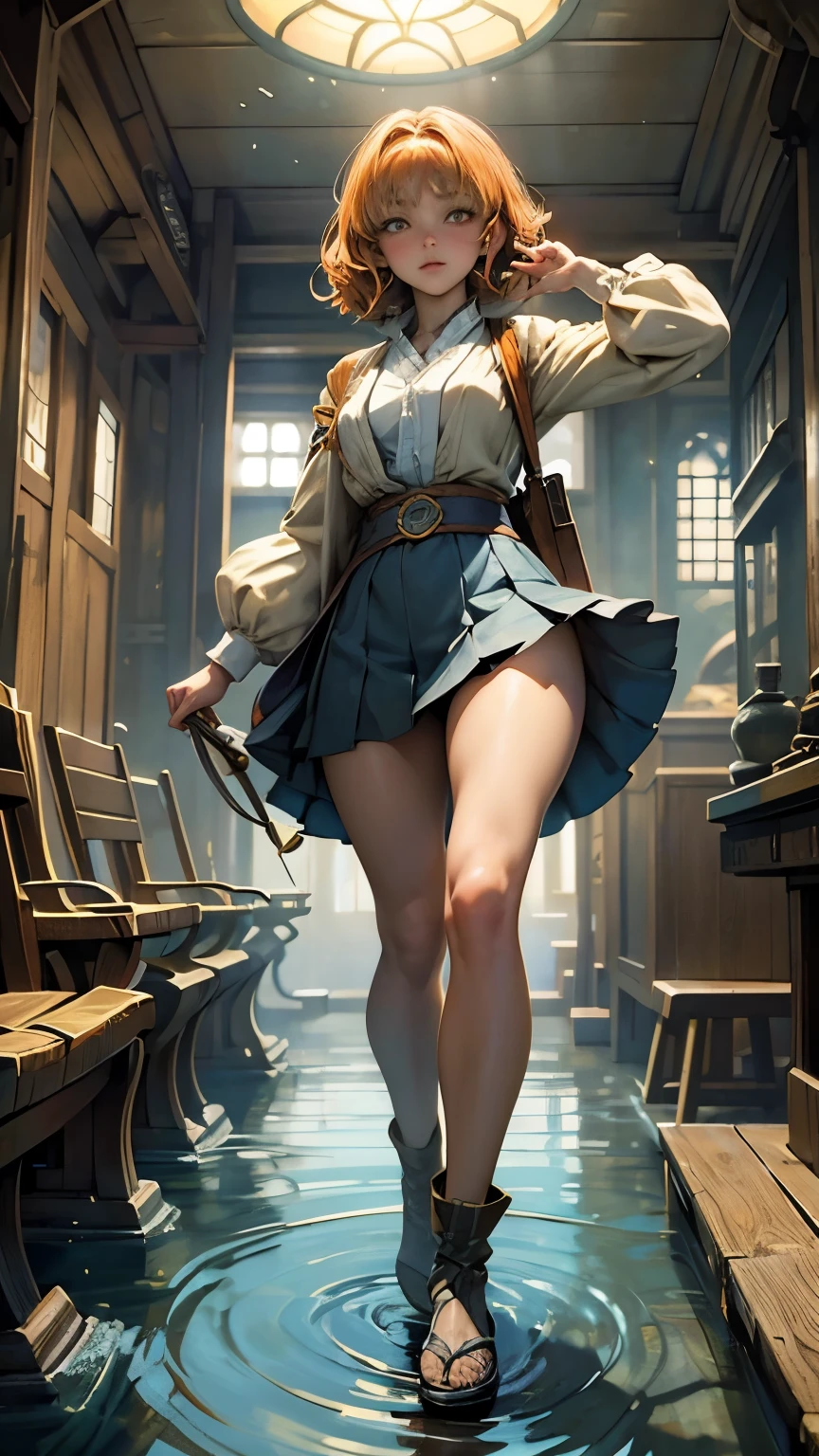 Anton Pieck, Jessie Willcox Smith, Margaret Tarrant, Japanese anime, wondrous strange Whimsical Sci-Fi Fantasy Goldfish World Ryukin Izumi gold Dutch Lion's Head Lanc-ch'u-hsien Wakin Swimming in the air Goldfish scoop matsuri Miniskirt walking path, perfect voluminous body, detailed masterpiece