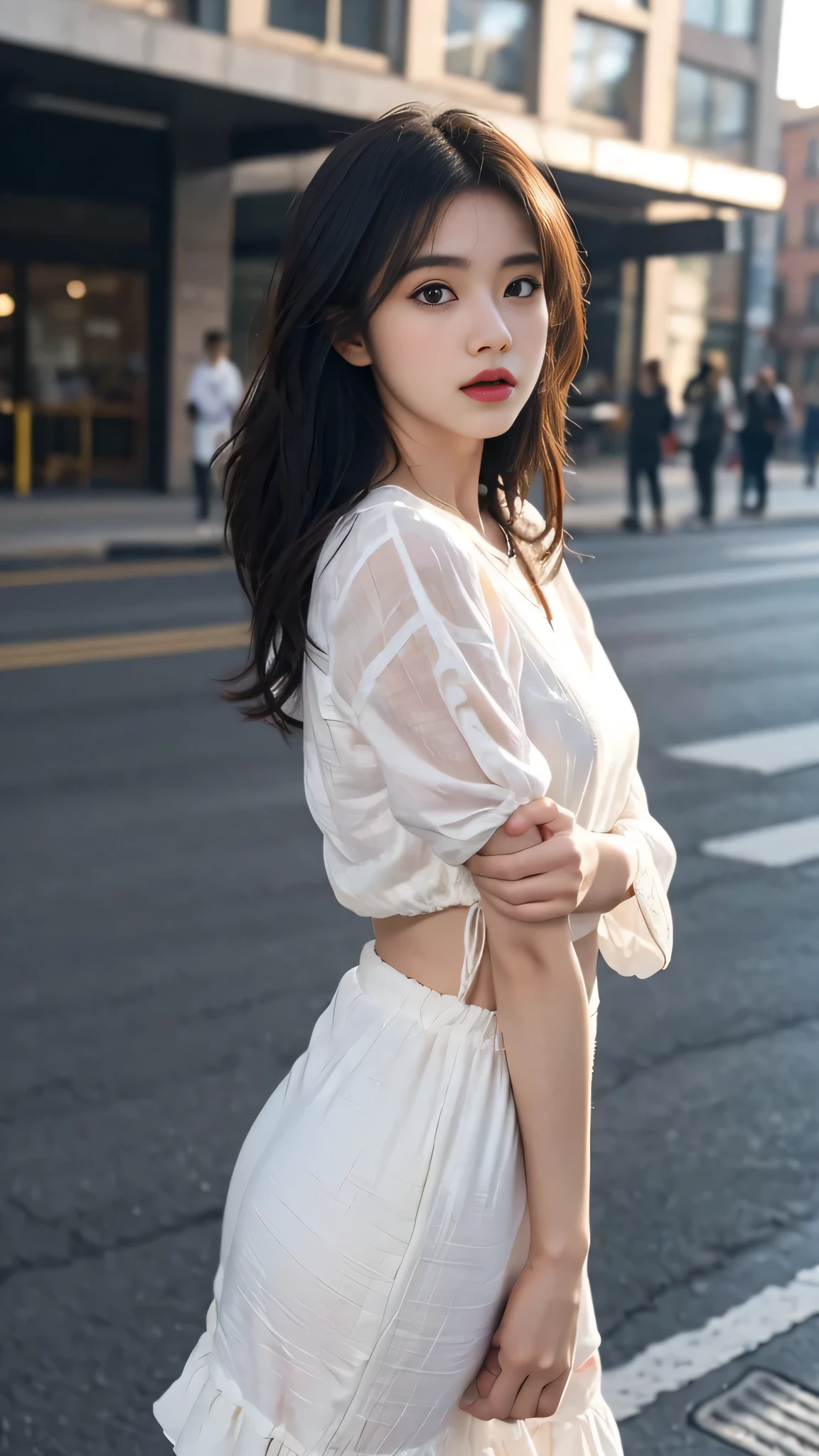 best quality,masterpiece,ultra high resolution,(actual:1.4),original photo,ultra high definition，8k，there is a girl，fashionable clothes, RAW photo,  CG rendering, Blurred background, deep shadow, 16K, bokered, Very detailed, wallpaper, depth of field, movie light, Ray tracing