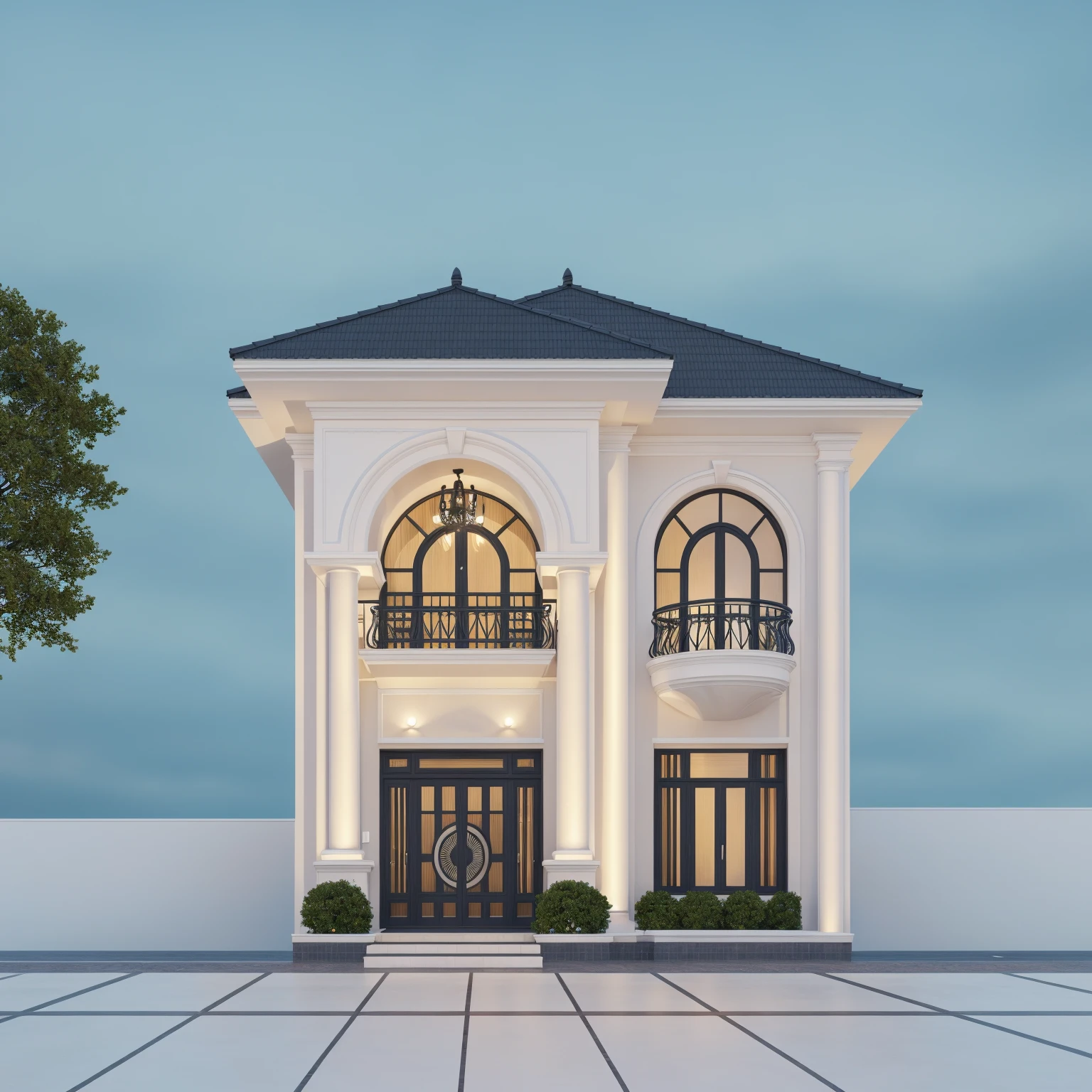 PLATFORM KTHOUSE, 1 morden villa, slope roof, main material of villa about build color wall:1.2 glass panel:1.1 and stone:1.2, 1large yard, 1 road runs in front of the house, (RAW photo, real, best quality, masterpiece:1.2), look morden minimalist, 1 road in front of the house, dynamic lighting:1.3, (hyper realistic, photo-realistic:1.2), high quality, (dark lighting:1.2), perfect lighting, archdaily, no human, light at 12 noon, light in door:1.2