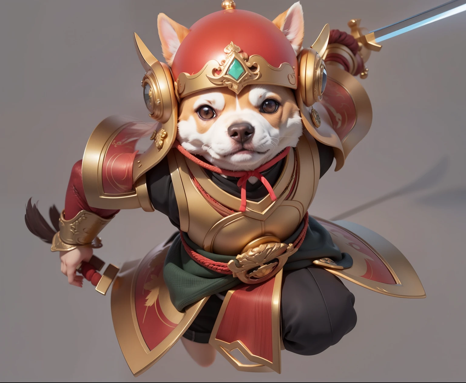 （Samurai dog，Chinese gold helmet and armor，Red nails，Red rope around waist）Refinement，European and American cartoons，of lights,Clear structure（8K，Optimal quality，masterpiece：1.2），Ultra Detailed，Optimal quality，Ultra-high resolution，专业illumination，Photon Mapping，Radiosity，Physically Based Rendering，illumination，Depth of Field,Clear focus,Sunlight,Well composed,(Ulzzang-6500:1.2) Mix 4, hiqcgbody，