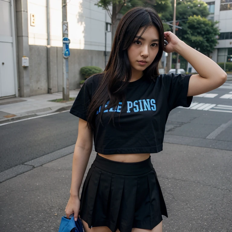Girl japanese black skirt and blue t shirt