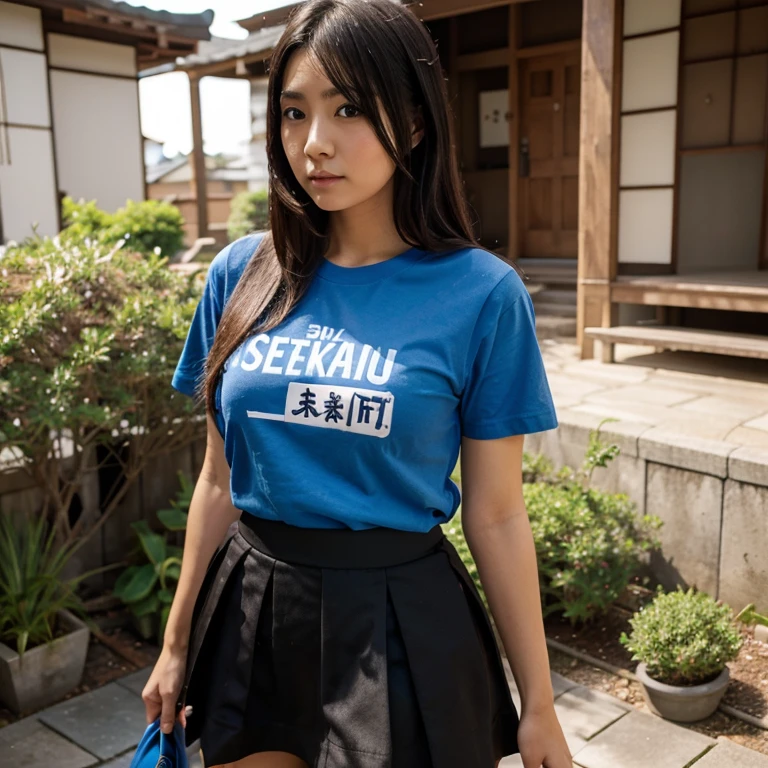 Girl japanese black skirt and blue t shirt