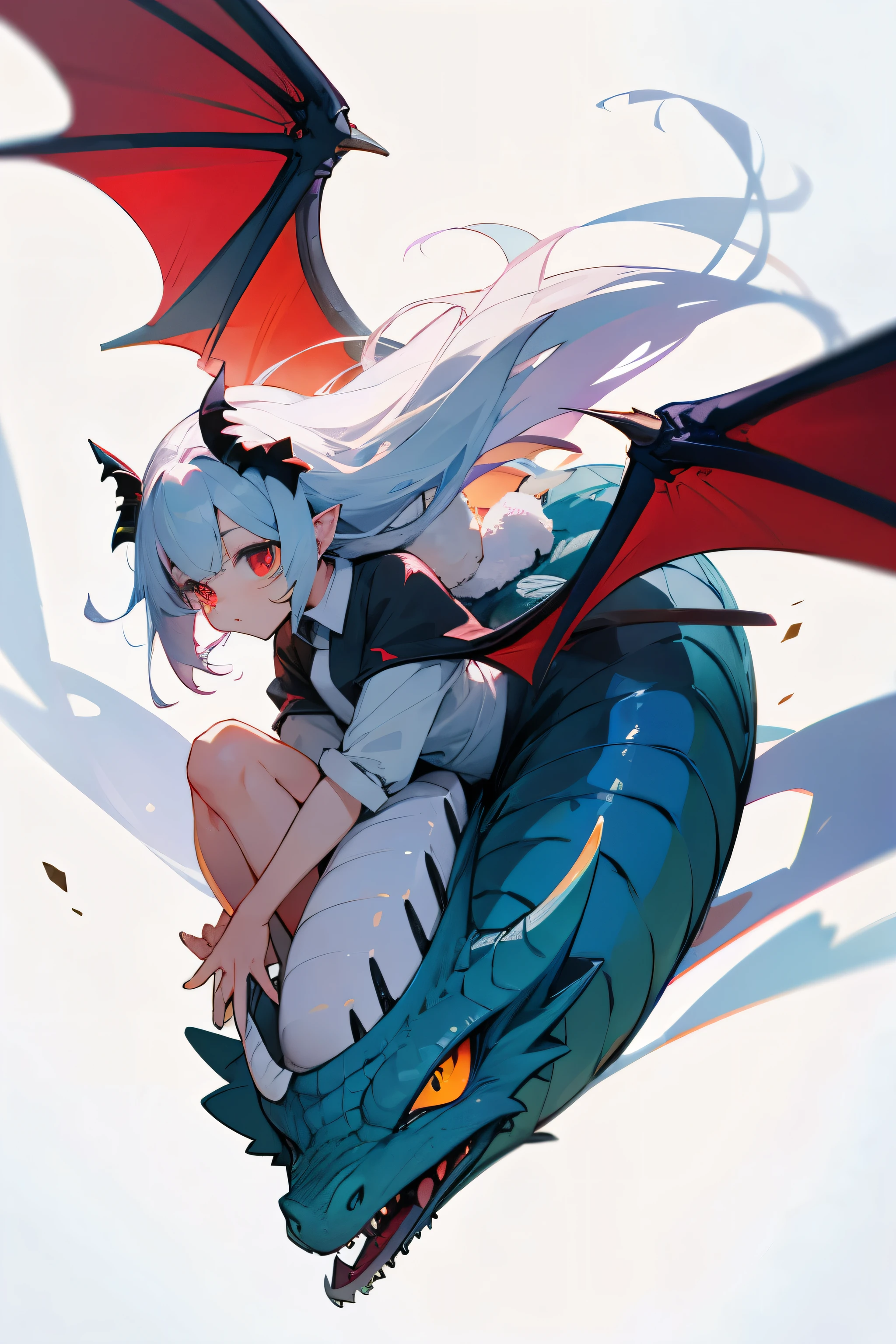 Cute dragon with angel and demon wings