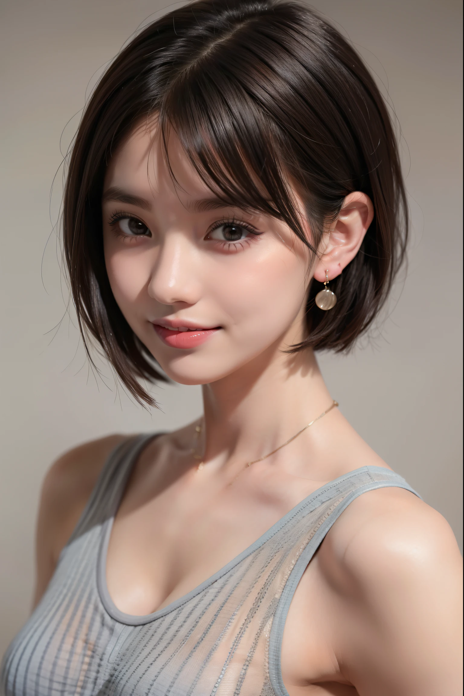 girl,Happy expression, short hair,Earrings,