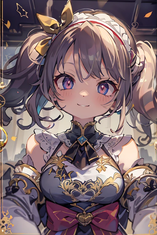 Drill Hair, curtained hair, Hair Bun, Big Hair, Medium Hair, Ribbon Hairband, Heart-shaped pupils, Raise your eyebrows, smile, Pursed lips, Surrealism, Renaissance, anime, anime style, Cinema Lighting, Depth of written boundary, God&#39;s Rays, Cast a Shadow, Fujicolor, First Person View, throw, Wide angle, anime style, Surrealism, Hmph, retina, Squat, Accurate, Textured skin, Attention to detail, High resolution, 16K,Leg spread,Spread your legs,Pull up your skirt,