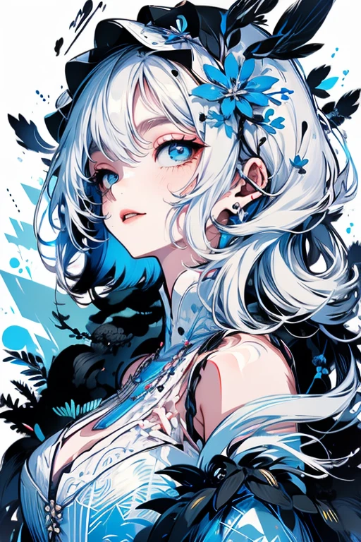 1girl,solo,lighting,like a jewel,shining brightly,blue,black,white