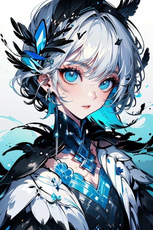 1girl,solo,lighting,like a jewel,shining brightly,blue,black,white