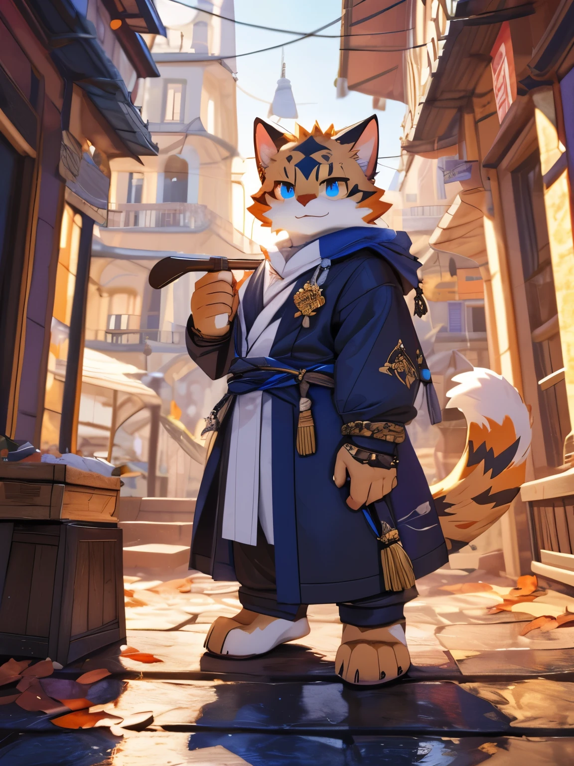 nj5furry,kemono,full-length portrait,anthro,hi res,male,juvenile,strong,Pure white robes,Gold Texture,Mage,Orange cat,Fluffy hair,Golden Eyes,Detailed eyes,Delicate eyes,Extremely high detail,8k high definition characters,optimistic and cheerful,Fighting Stance,Golden dot of light