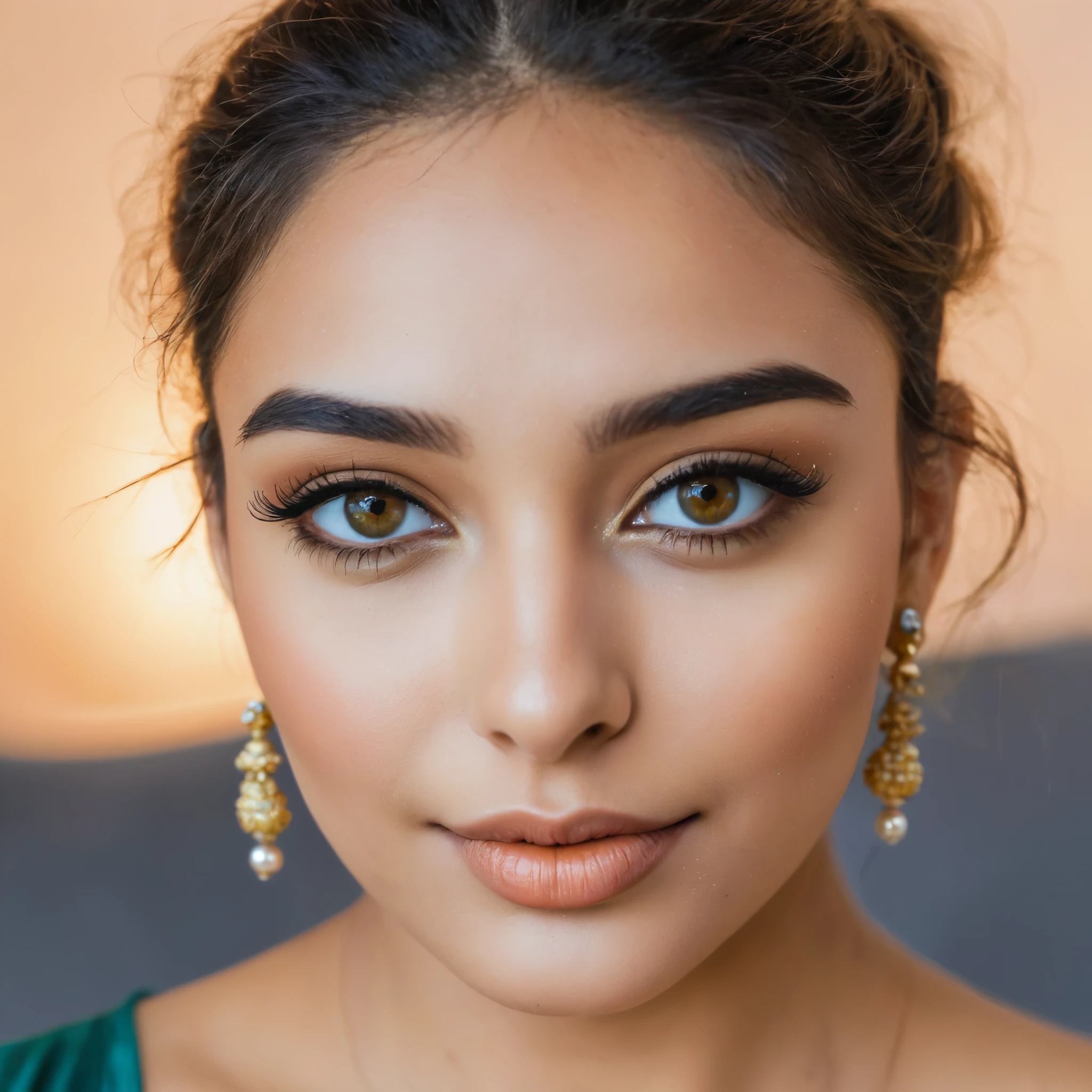 perfect hazel eyes, fantastic face, gorgeous face of an Indian Instagram Model, beautiful looks, round shaped face, ((beautiful lips, bright eyes, curve heir 1.5)), beautiful nose ring, glorious gorgeous face, pretty face, bright eyes, updo elegant hair, ultra focus, face illumined, full frontal shot of face, highly detailed, 8k resolution