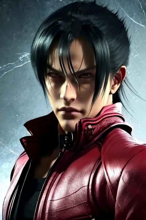 a close up of a person in a red jacket and black pants, as a character in tekken, dante from devil may cry 2 0 0 1, dante from devil may cry, character from king of fighters, tsurumaki kazuya, johan liebert mixed with dante, v from devil may cry as an elf, badass pose, fighting game character