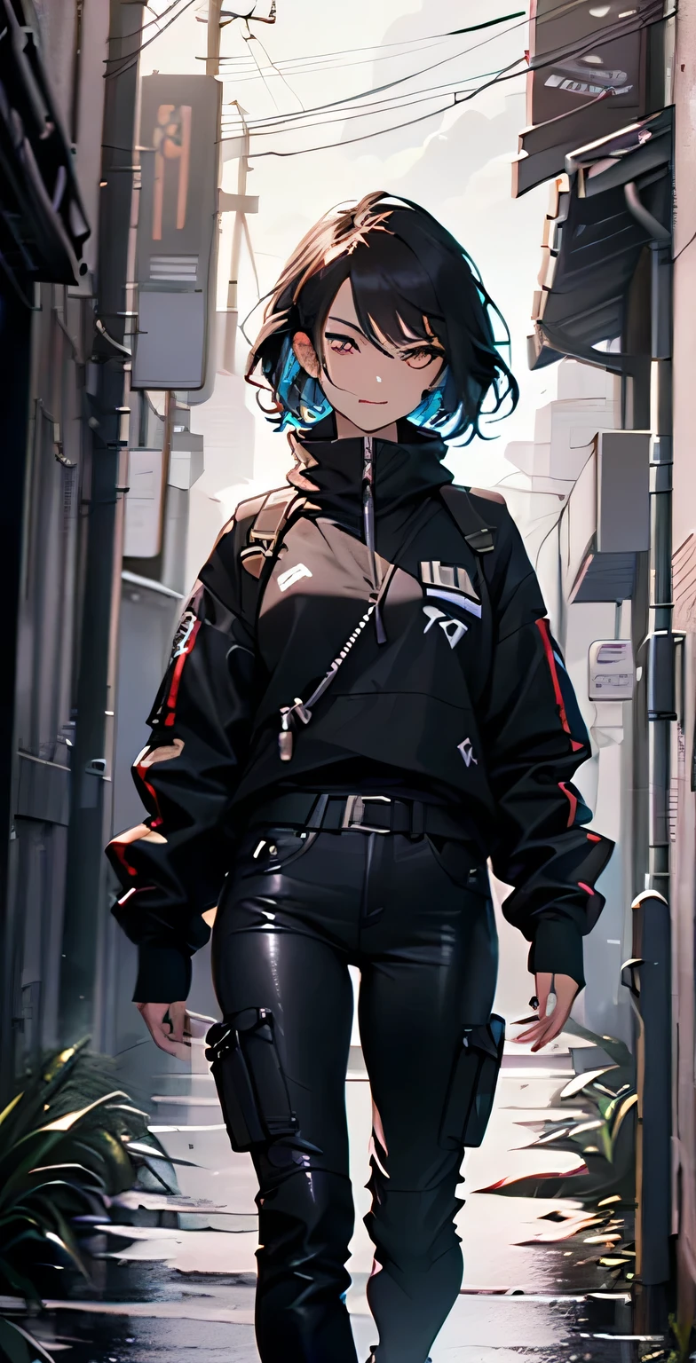 bounty hunter,(((1 girl))),((anime man walking down the street)),
((medium black hair,disheveled hair,blue hair,black hair,two-tone hair)),(((lustrous skin:1.5,tanned skin,bright skin: 1.5,skin tanned,shiny skin,very shiny skin,shiny body))),((detailed eyes,perfect eyes,rainbow glows ultra-detailed orange brown eyes:1.1,gradient eyes:1,finely detailed beautiful eyes:1,symmetrical eyes:1,big highlight on eyes:1.2)),
alluring look,
bounty hunter pants,((bulge in pants)),((bounty hunter outfit)),(wearing a bounty hunter outfit:1.3,bounty hunter clothes),(detailed outfit,detailed clothes),
(dynamic pose:1.0),solo focus,((evil smile,evil look)),centered,scale to fit dimensions,Rule of thirds,
outdoors,((night view)),(cyberpunk night street Background: 1.5,dark sky,alleyway, alley,thick clouds,detailed background:1.25),
(best quality),(high resolution),(sharp focus),(ultra detailed),(extremely detailed),(extremely high quality artwork),8k_wallpaper,(extremely detailed CG 8k),(very fine 8K CG),((hyper super ultra detailed perfect piece)),flawless,(((masterpiece))),illustration,vibrant colors,(intricate),High contrast,Selective lighting,Double exposure,HDR (High Dynamic Range),Post-processing,Background blur,