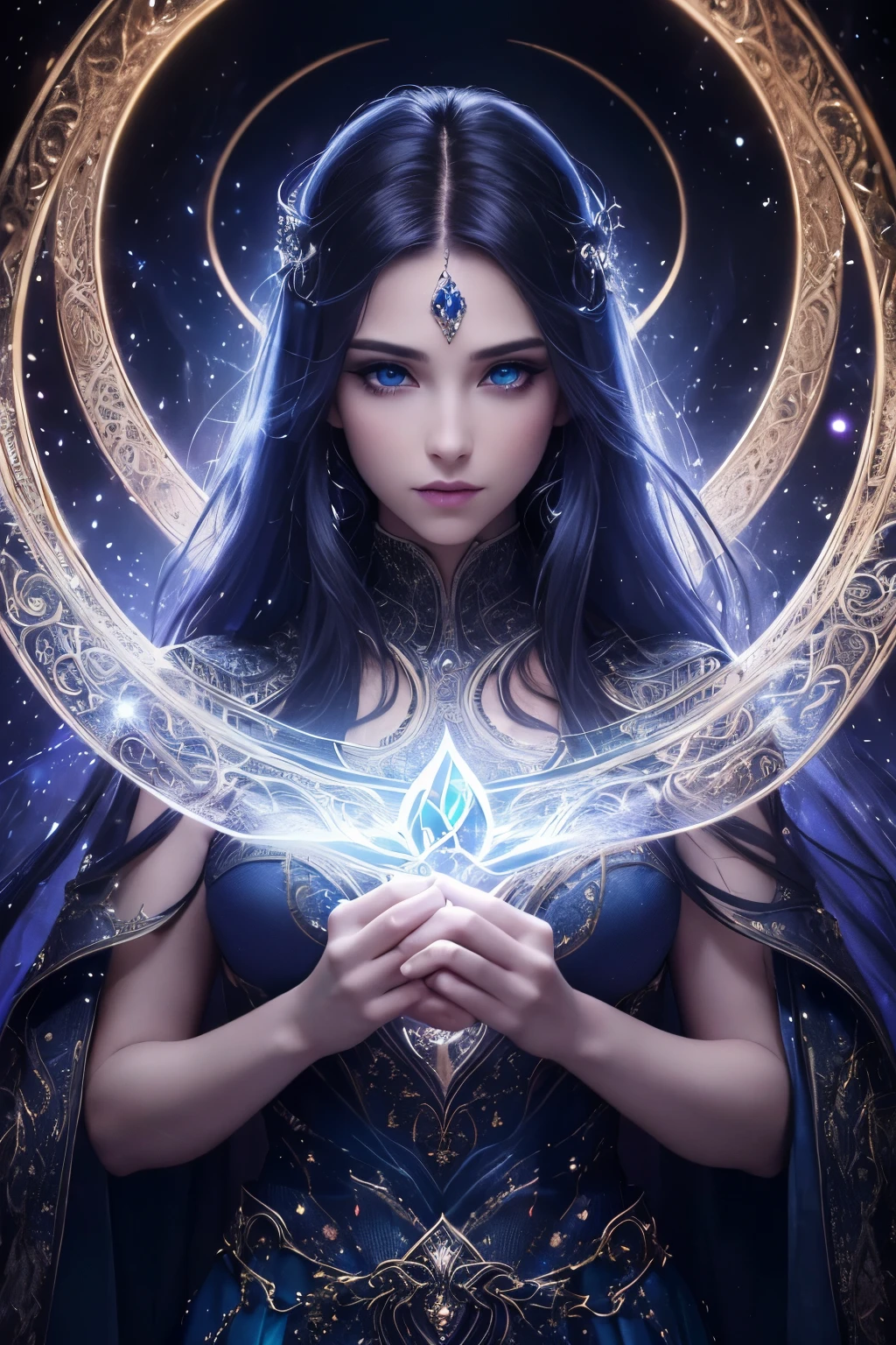 (best quality,4k,8k,highres,masterpiece:1.2), ultra-detailed, (realistic,photorealistic,photo-realistic:1.37), HDR, UHD, studio lighting, extreme detail description, professional, vivid colors, bokeh, sorceress, scarlet hair, piercing blue eyes, mysterious aura, flowing gown, enchanting look, swirling magical energy, ancient symbols, mystical atmosphere, spellbinding gaze, ethereal beauty, magical powers, dark background, luminous skin, intense focus, bewitching charm, intricate jewelry, elegant posture, captivating spell, immersive world, fantastical elements, enchantment, mythical creature, mesmerizing presence