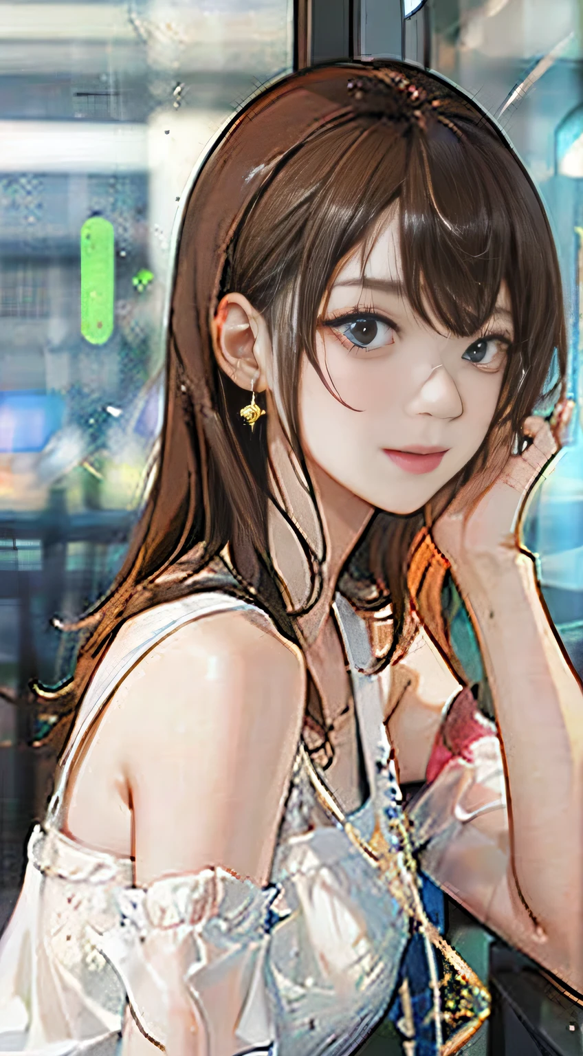 highest quality, masterpiece, One girl, whole body, Very delicate and beautiful girl, 8K Wallpaper, Beautiful fine details, Beautiful sparkle, Cinematic lighting、23 years old、Idol、sexy、Colorful costumes、Red Line