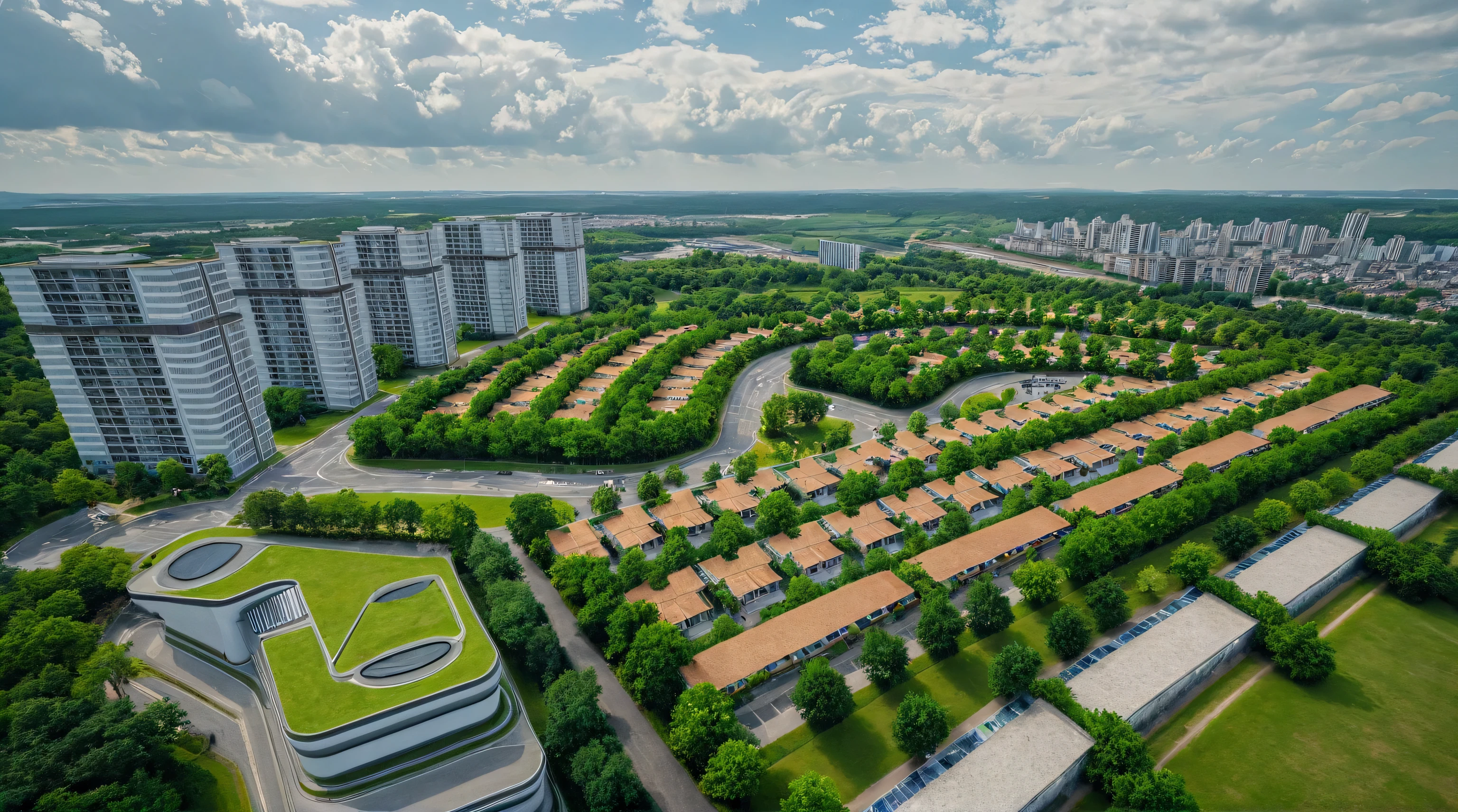 Masterpiece, high quality, best quality, authentic, super detail, outdoors, onestoreyvillaXL, aiaigroup, grass, trees, sky, cloud, city from parallel reality, A perfect world, Electropunk, That is ok, tranquility, View from above, aargsitemap, day,trees in the park, trees along the road, a plan of a city with lots of trees and buildings on it (daylight:1.1)