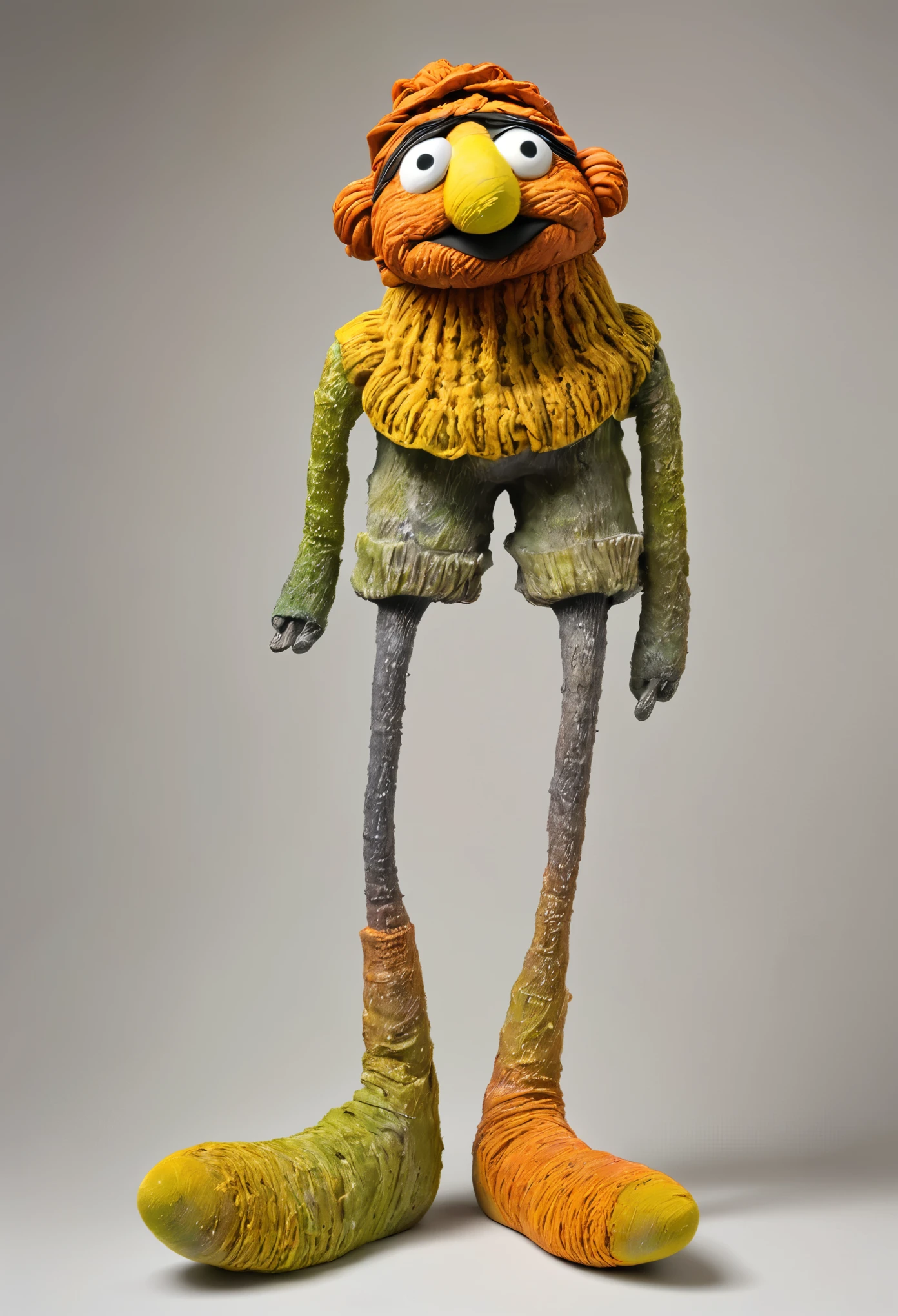 (best quality:1.2),ultra-light Clay, Clay, Pottery, Rough knitted texture, distressed, dirty, mineral pigments, 3D Clay sculpture art, Clay sculpture, Rough surface, (Art work,Pee Herman, as a sock puppet,Long legs,concept art,)