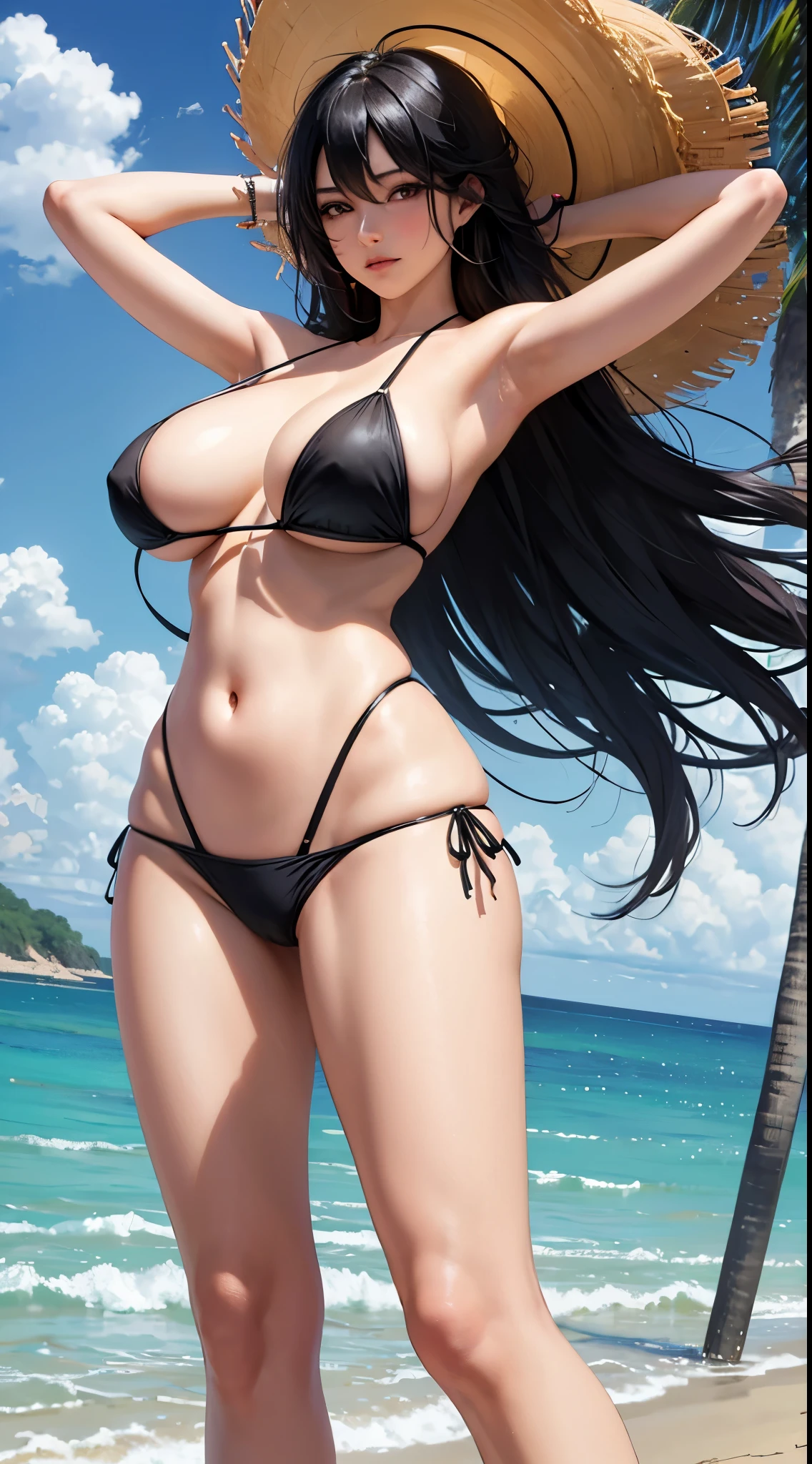 Halibel de bleach, nue (huge tits), invitation sexe, legs spread, Haut du corps, deserted beach, gros seins, gigantesque seins, 4K ultra UHD,