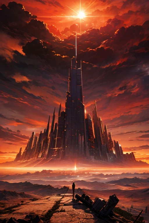 highest quality、Desolate Earth、wreckage、Red Sky、Surrealism