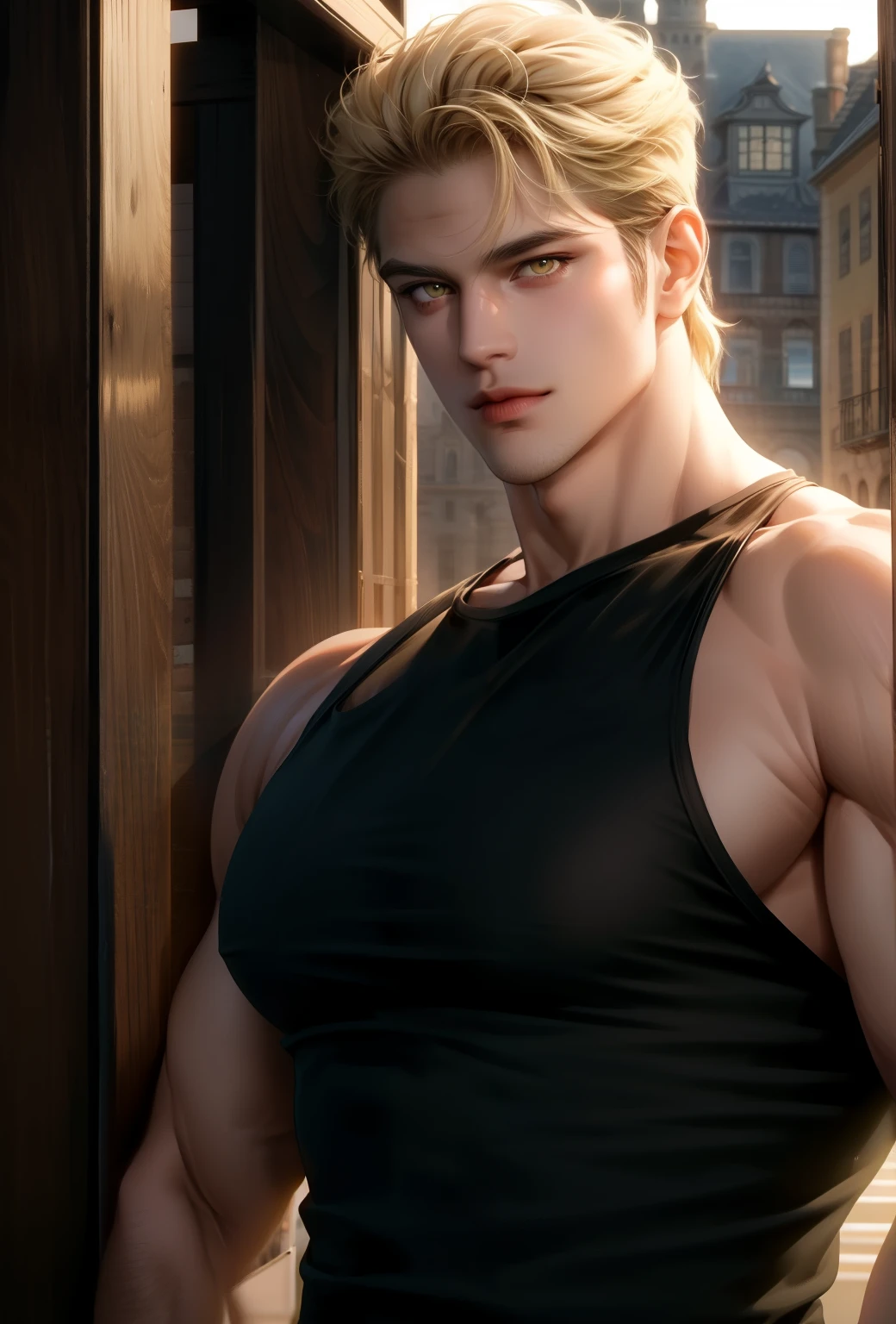 HD quality, high definition, male 18 years old handsome, muscular and slim, red lips, leaning against wthe balcony, wearing only thong , model with bracelets, earrings and Necklace, wearing open vest, with sunglasses, fully nude and naked body, eyebrowse angry, side view, wearing flip flops, sexy and seductive, face looking up to the sky, 