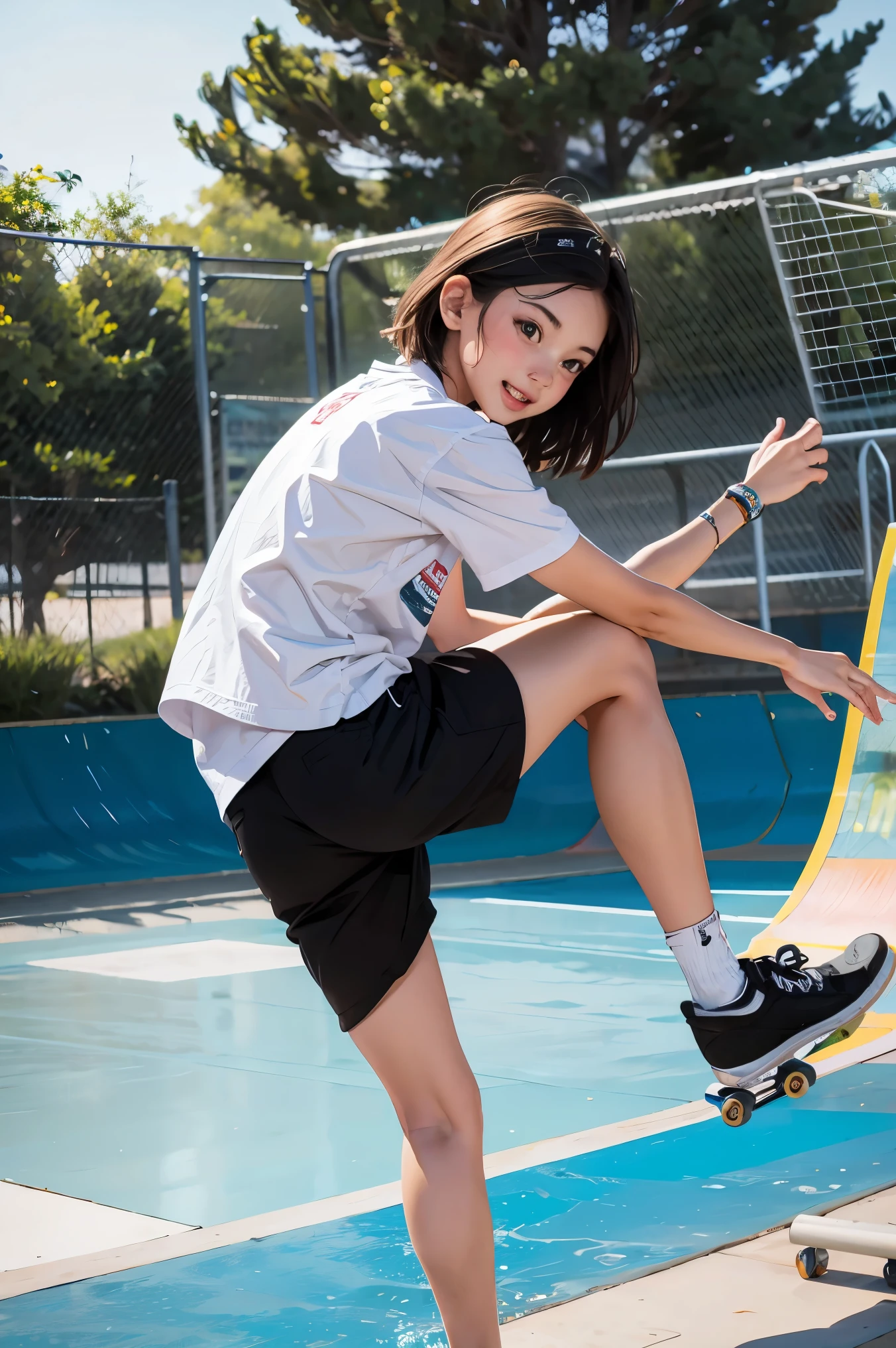 A  playing in the skate park