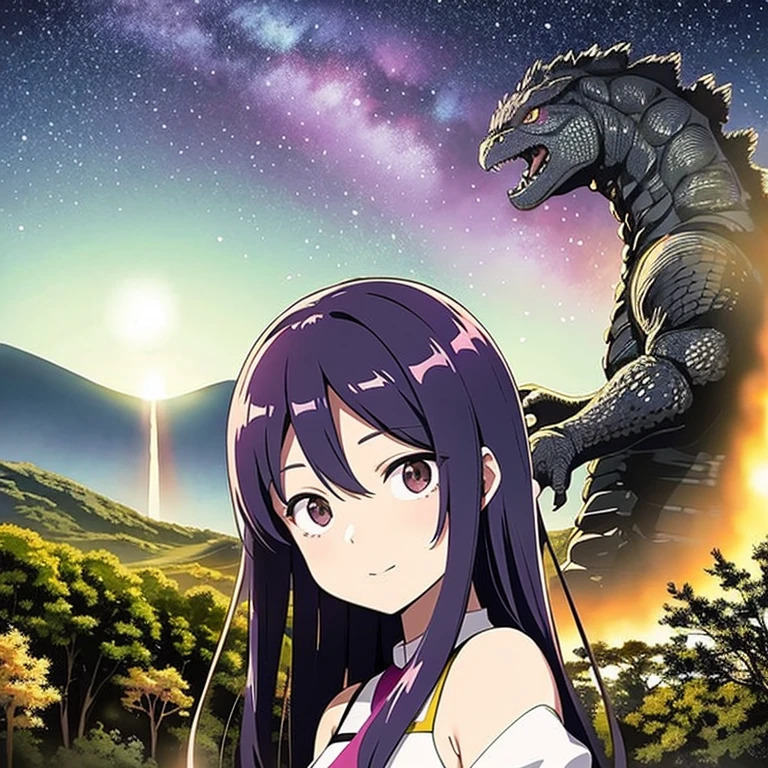 egg,Godzilla,Ai Fukuhara,Purple long hair,Aurora