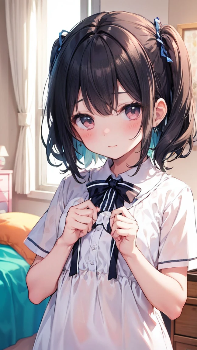 A pure and innocent girl, Very cute face, Like an idol, blush, In my room,