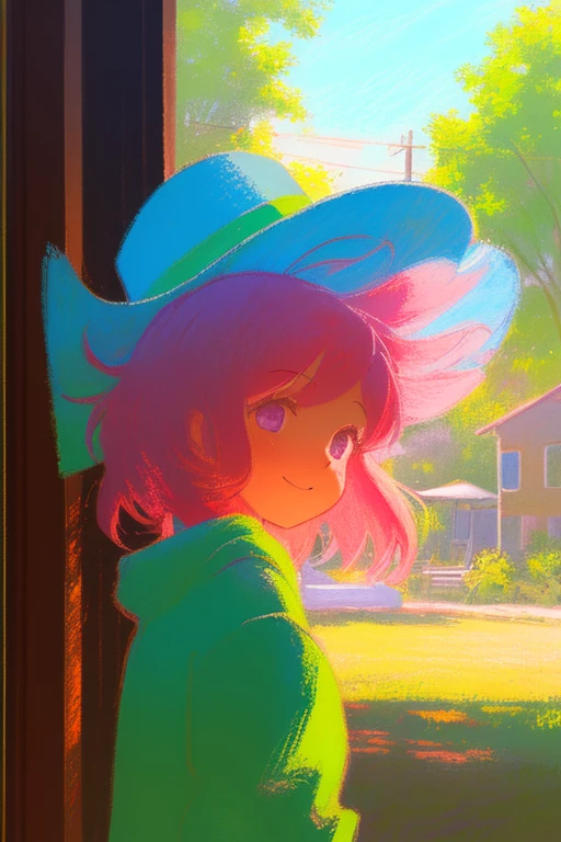 (girl oil Pastel style:1.3), (impasto technique:1.3), bright colors, light water color, deep texture, profound shadows, masterpiece, dreamy cute color, highly detailed, 4k, Digital media
BREAK
1girl, solo, smile, arms behind back, upper body, looking at viewer, hat, dress, pink hair, flower, outdoors, rose, building, house, lamppost,  focus, meme
BREAK
simple details, Adorable and gentle atmosphere, soft lines, Glazing, Scumbling, Highlights, Contrast, day light, colored_out-lines, 3D rendering, burning-edge