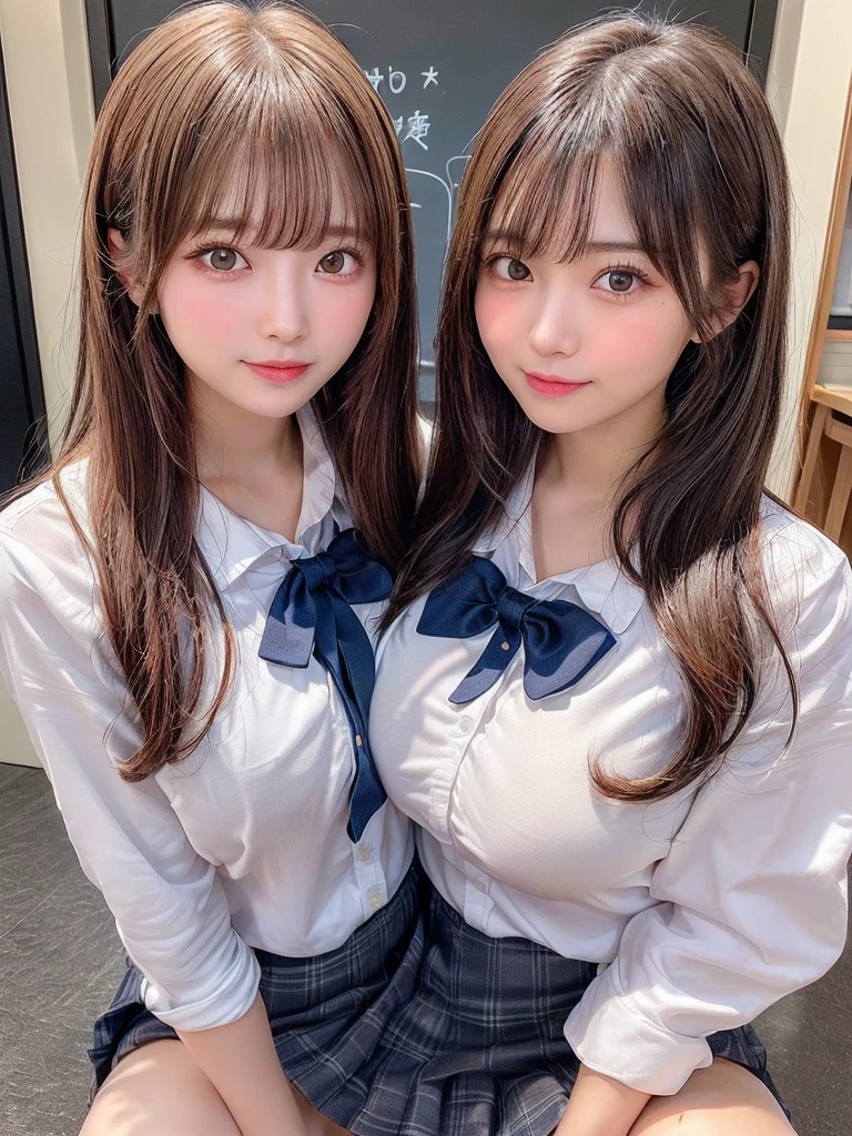 (8k, RAW photo, best quality, masterpiece: 1.2), (realistic, photo-realistic: 1.37), ultra-detailed, 1 girl, cute, solo, beautiful detailed sky, detailed coffee, night, sitting, dating, (flushed nose), (smile: 1.1), (mouth closed), medium breasts, beautiful detailed eyes, (collared shirt: 1.1), bow tie, pleated skirt,