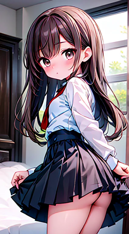 (masterpiece, highest quality, 8k, wallpaper, Very detailed), 1 person, , long waist-length hair, cute, Live Stage,Brown-haired long-haired woman.Slightly chubby,The breasts are small,The butt is small,Brown eyes,