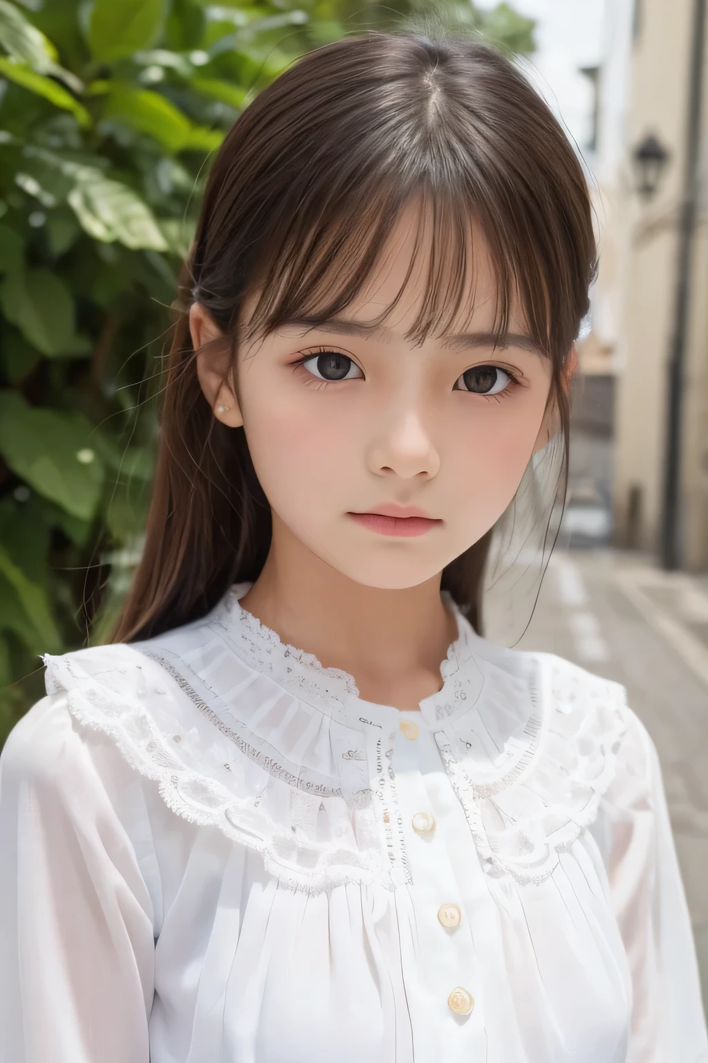 女の子1人, Full body, Unknown , detailed clothes, (delicate illustration:1.4),(masutepiece:1.0), (Best Quality:1.4), (超A high resolution:1.2), (Photorealistic:1.4), (8K, Raw photo:1.2), (Soft Focus:1.4), (18year old:1.3), (Sharp Focus:1.4), (Renaissance art:1.4), Detailed beautiful face, (Blouse with white collar)