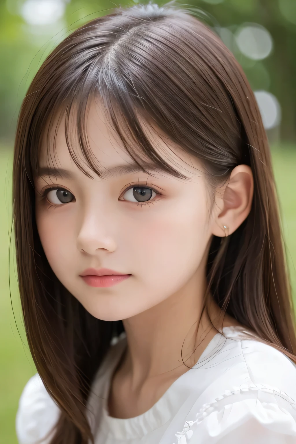 ((highest quality)), ((Photo quality)), (detailed), Perfect Face，11 years old,delicate,White blouse