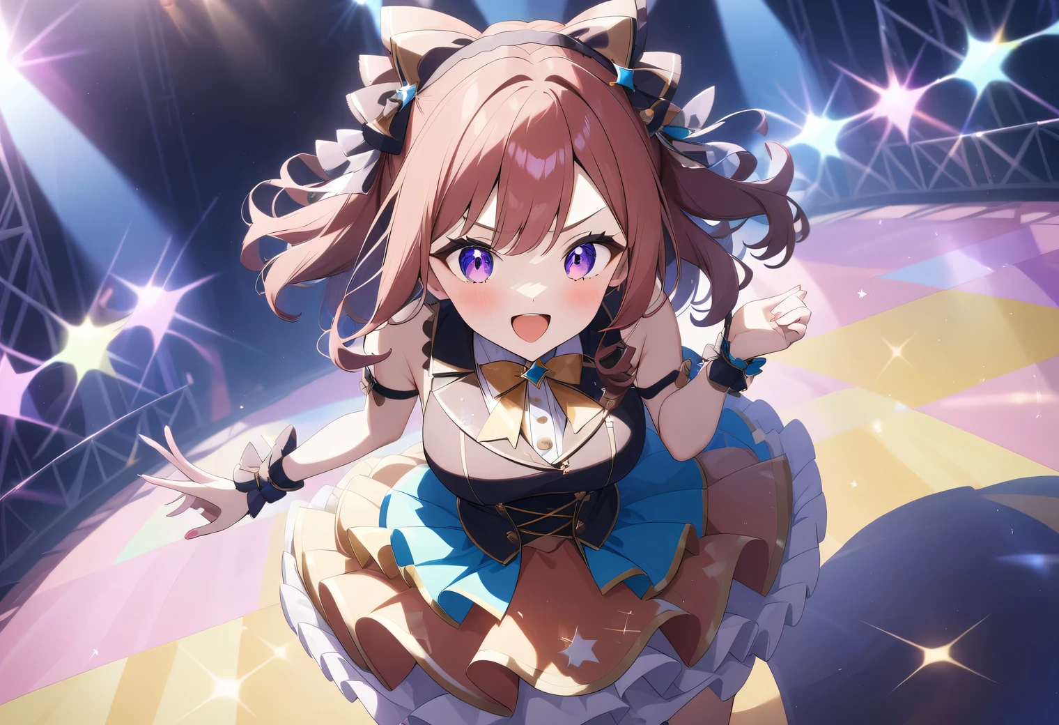 Idol Stage, Idol Stage anime, cute, beautiful, colorful, bright, detailed, clear, high texture smoothing, high resolution 32k, wide camera angle, band, glitter, idol dresses