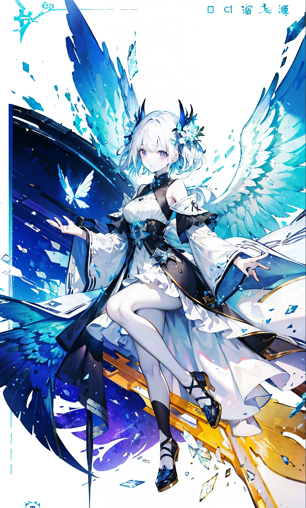 The angel is depicted with a pale and glowing cot has heterochromatic eyes.、Its skin seems to radiate an otherworldly glow。he、Symbol of divinity、Decorated with a pair of shining Fair wings。This scene is so wonderful.、它捕捉了這些天體的美麗和mystery。Angelic、pale、glow、color、shine、A rare treasure、Brilliance、shine、Fair、wingspan、sanctity、Fair、charming、beauty、mystery。