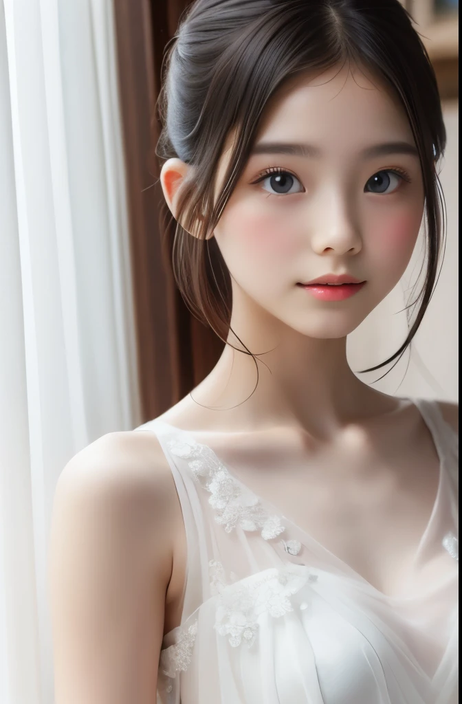 highest quality,Photo quality,Ultra-high resolution,Professional Lighting,21 years old,Beautiful face like an actress,(Transparent Dress:0.8),