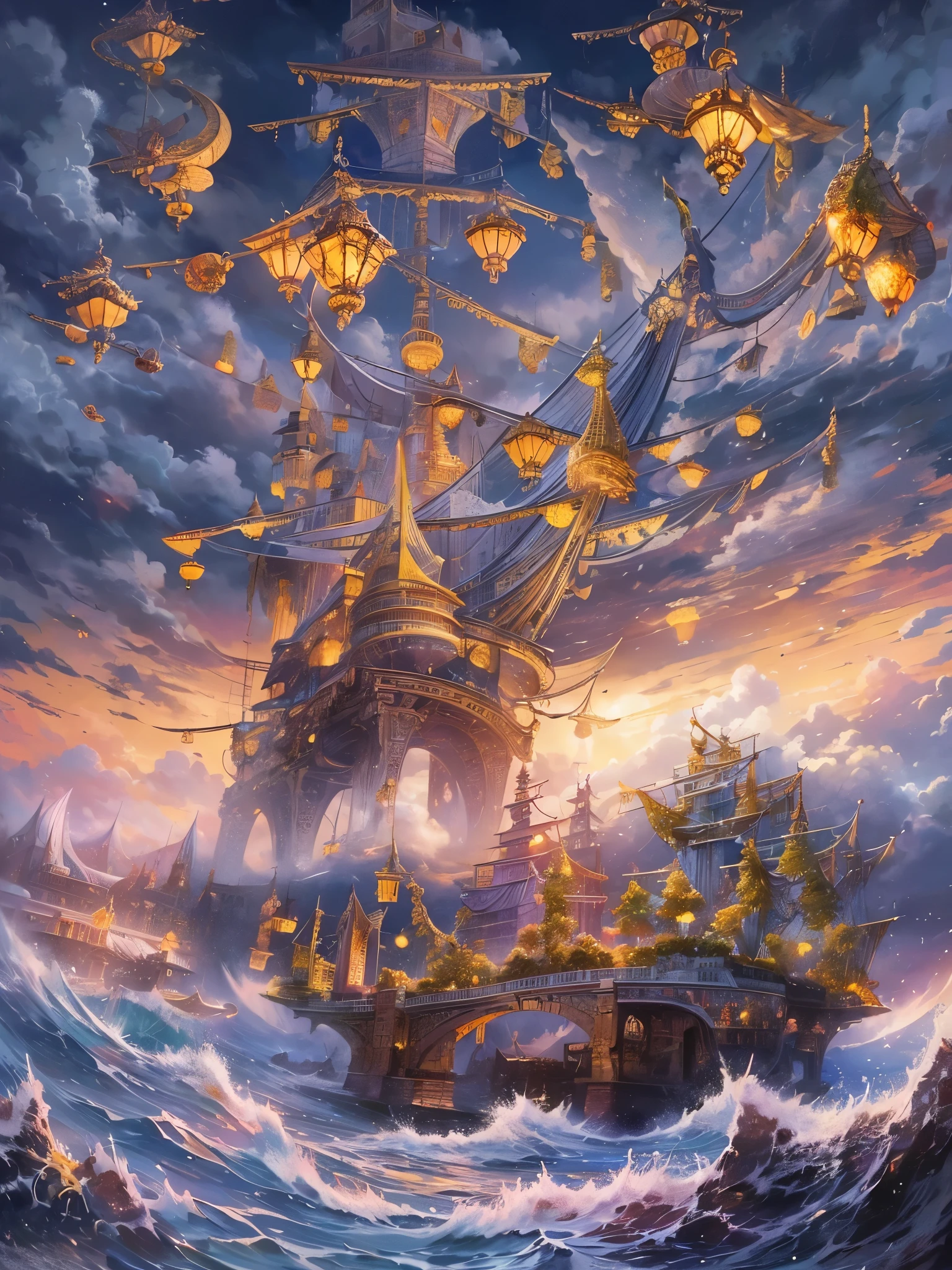 ((highest quality)),(Ultra-high resolution),(Super detailed new),(Detailed Description),((The best CG)),(A masterpiece),Ultra-detailed art,A wonderful new art form,(Art with precise detail:1.5), Dazzling sky, Ocean,