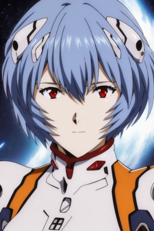 Evangelion, Woman close up, Ayanami, Rei Ayanami, rogue anime girl Ayanami Rei, 
Blue Hair, Detailed Hair, Hair blowing in the wind, Smooth Hair, 
Red eyes, Red Eyes, 
Futuristic Suit,EvangelionのPlug Suit, Suits Bodysuits, Plug Suit, 
perfect anime cyborg woman, Perfect android girl, Beautiful female android, Photorealistic anime girl rendering, Cute Cyborg Girl, Portrait Anime Astronaut Girl, Rendered with SFM, Inspired by Ren Mei